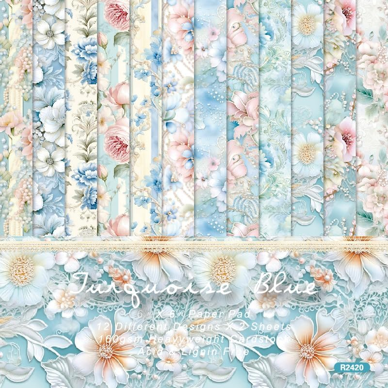 Vintage Floral Scrapbook Paper Pad - Flower Patterned Cardstock Paper Pads,6X6 Single-Sided Junk Journal Scrapbooking Paper for Card Making Cottagecore Picture Art Collage