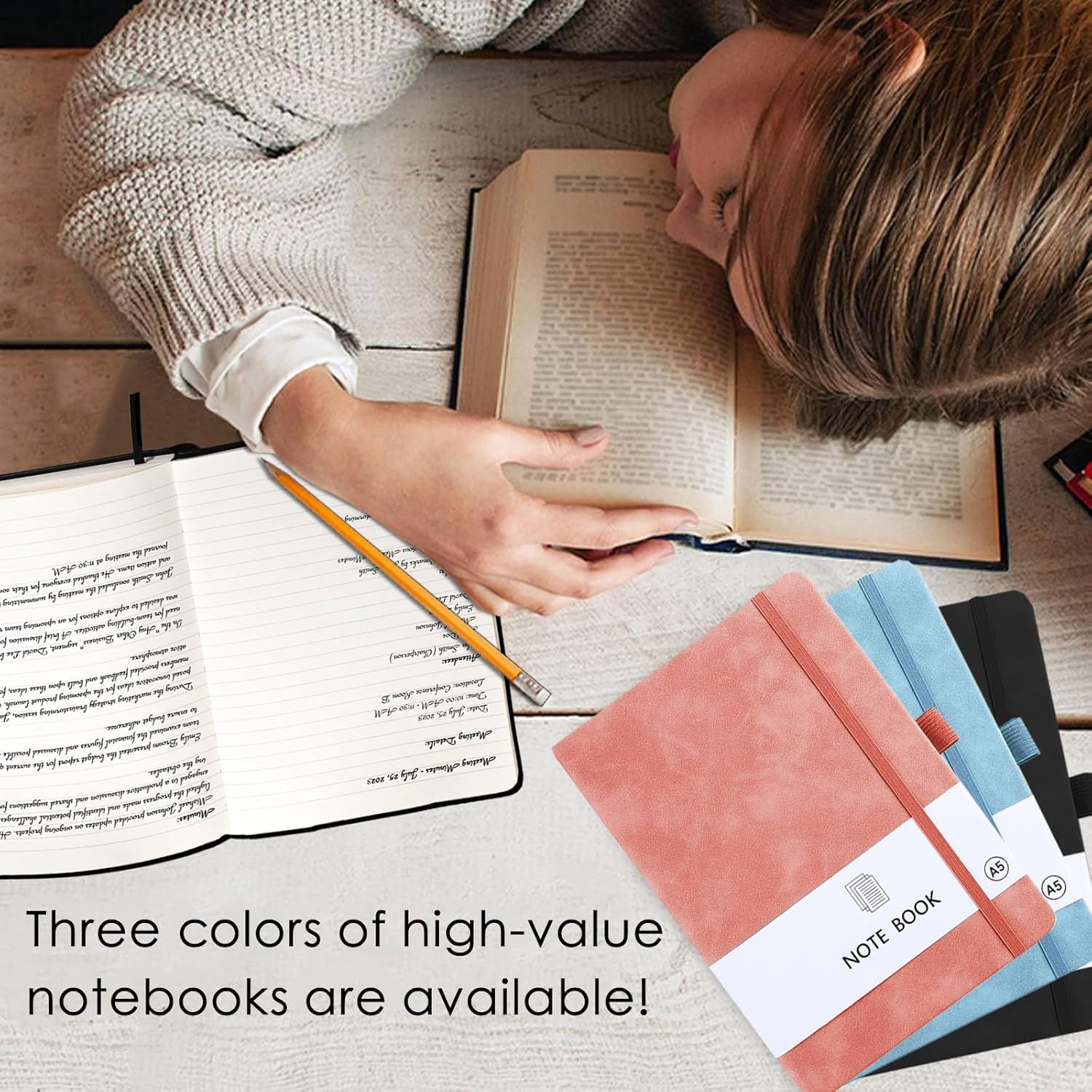 3 Pack Lined Journal Notebooks for Women & Men,200 Pages A5 Thick Journals for Writing Ruled Notebook for Writing, School Note Taking,Business Work (Blue+Pink+Black) image number 3