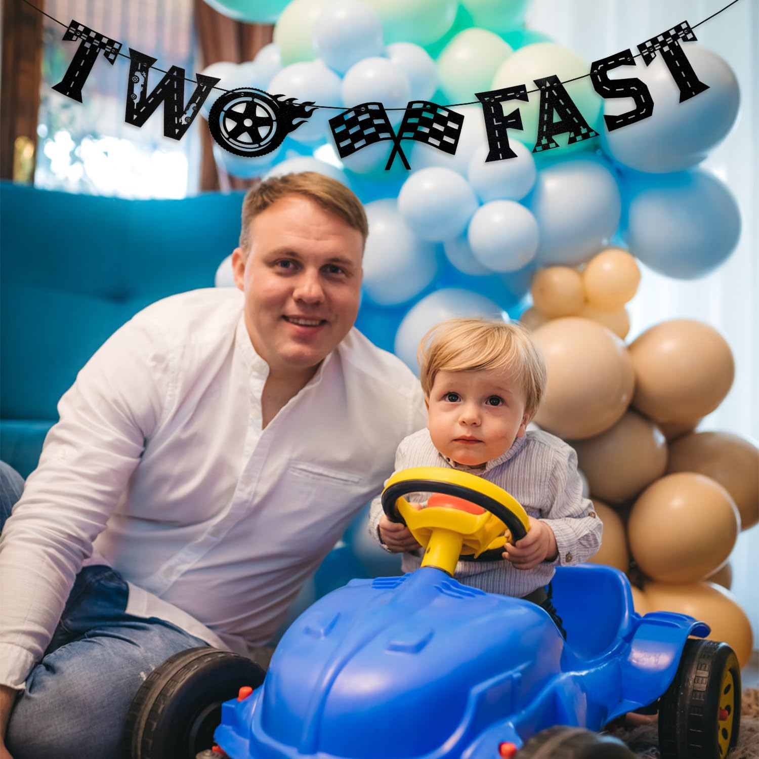 Two Fast Banner, Black Two Fast Birthday Banner Racing Car Birthday Party Decorations Paper Pre-Assembled Two Fast Birthday Decorations for Parties image number 6