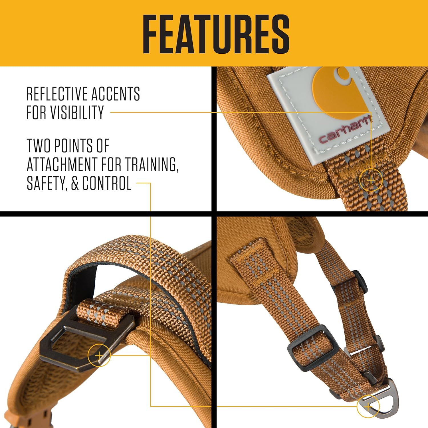 Carhartt Nylon Duck No Pull Dog Harness, Fully Adjustable Dog Harness with Quick Control Handle and Reflective Accents, Carhartt Brown, Large image number 1