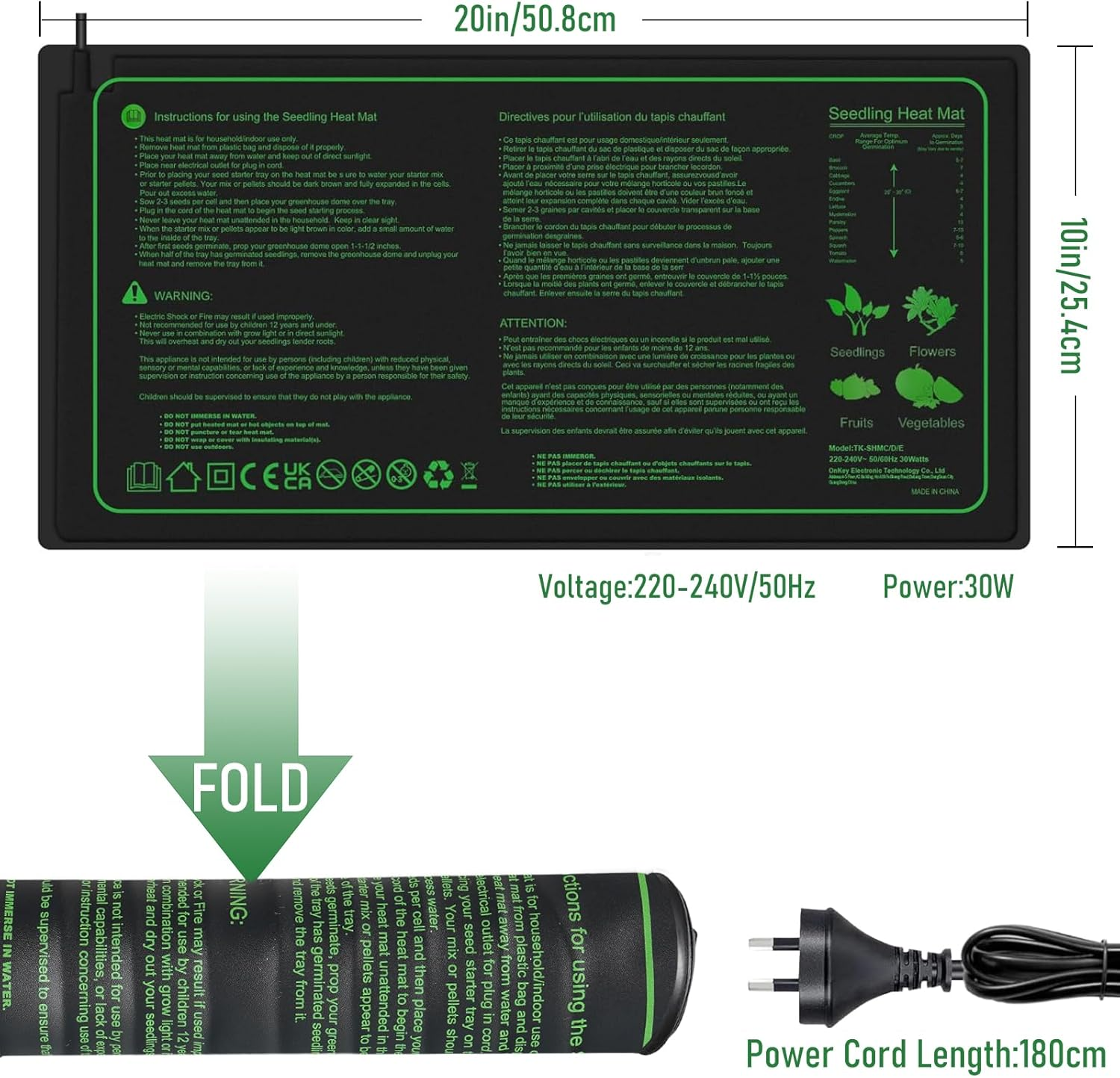 Seedling Heat Mat with Thermostat Controller, 30W Waterproof Heat Pad for Seedling Starting, Durable Seed Heating Mat for Indoor Growing & Seed Germination, Hydroponic Heating Pad 25X50Cm image number 2