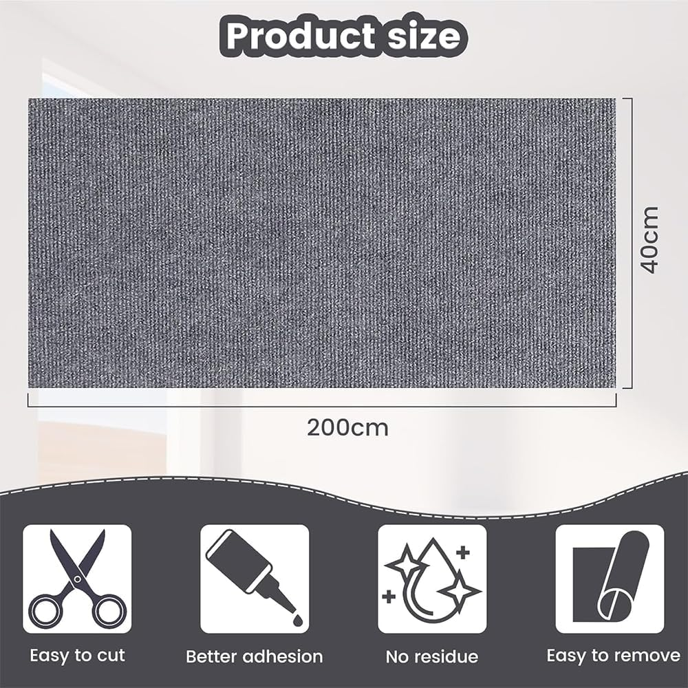 NYGHMY Cat Scratch Couch Protector (78.7"X15.75"), Wall Corner Scratcher Pad, DIY Cat Scratching Carpet, Self-Adhesive & Replaceable - Cat Furniture Protection, Cat Supplies, Protect Your Couch & Wall image number 3