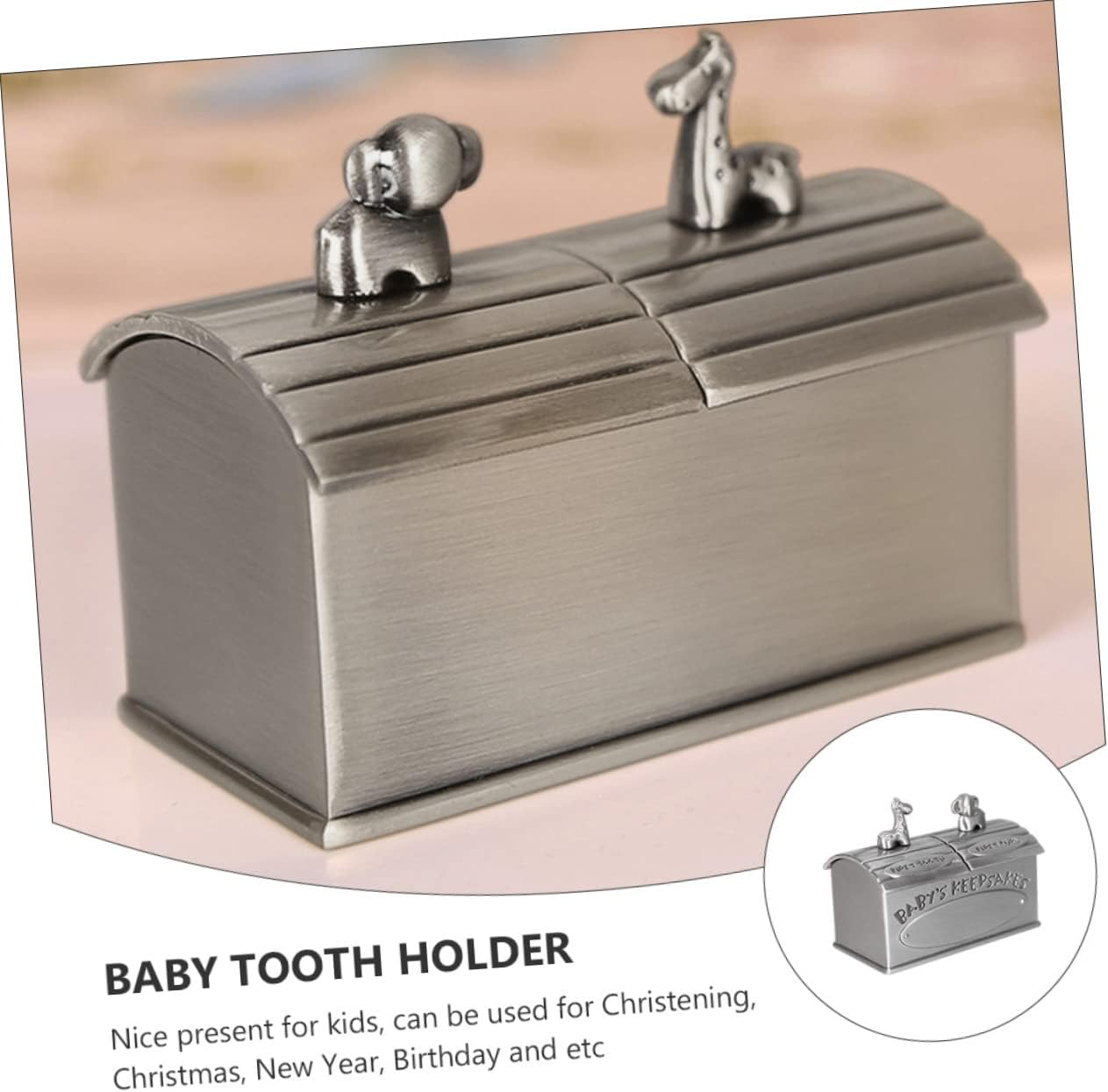Baby Tooth and Hair Keepsake Box for Boys and Girls Metal Storage Container Lovely Organiser Case for First Teeth and Curls Baby Memory Infant image number 3