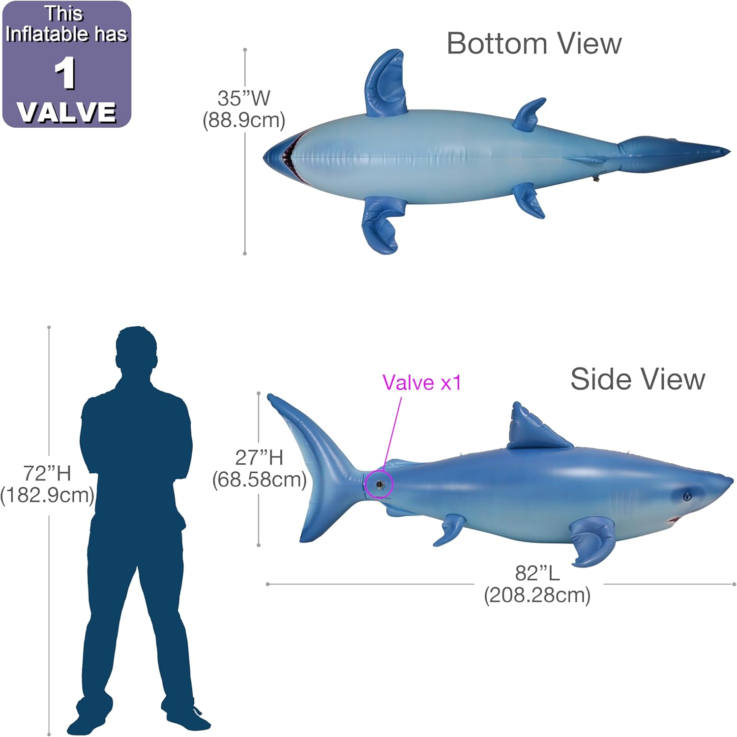 Jet Creations Inflatable Jumbo Large Great White Shark (Gen2), 82'' image number 2