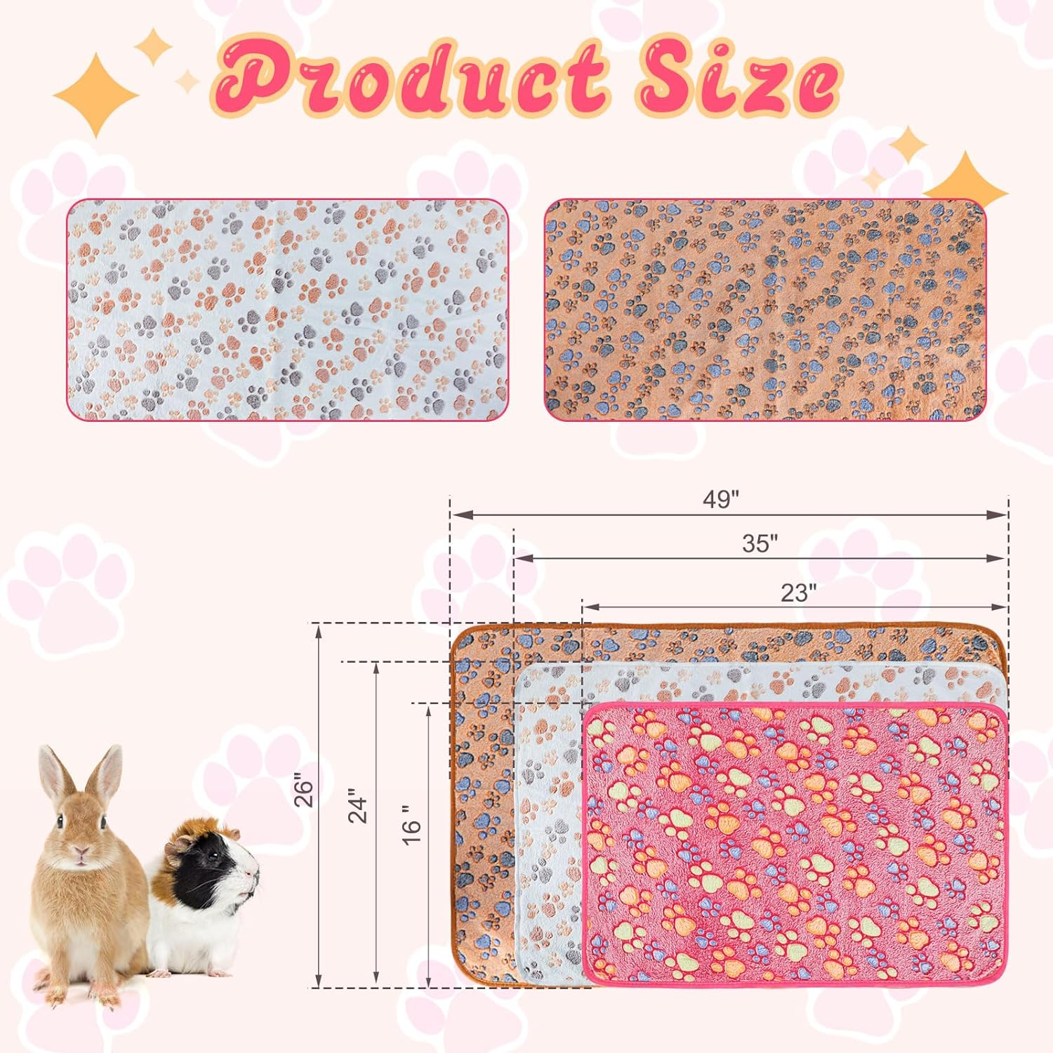 YUEPET Waterproof Guinea Pig Blankets Washable 3 Pack Small Animal Fleece Cage Liners Pet Soft Sleep Mat Pad Cover Warm Flannel Throw for Hamster Guinea Pig Rabbit Chinchilla Hedgehog Ferret 23"&times;16"