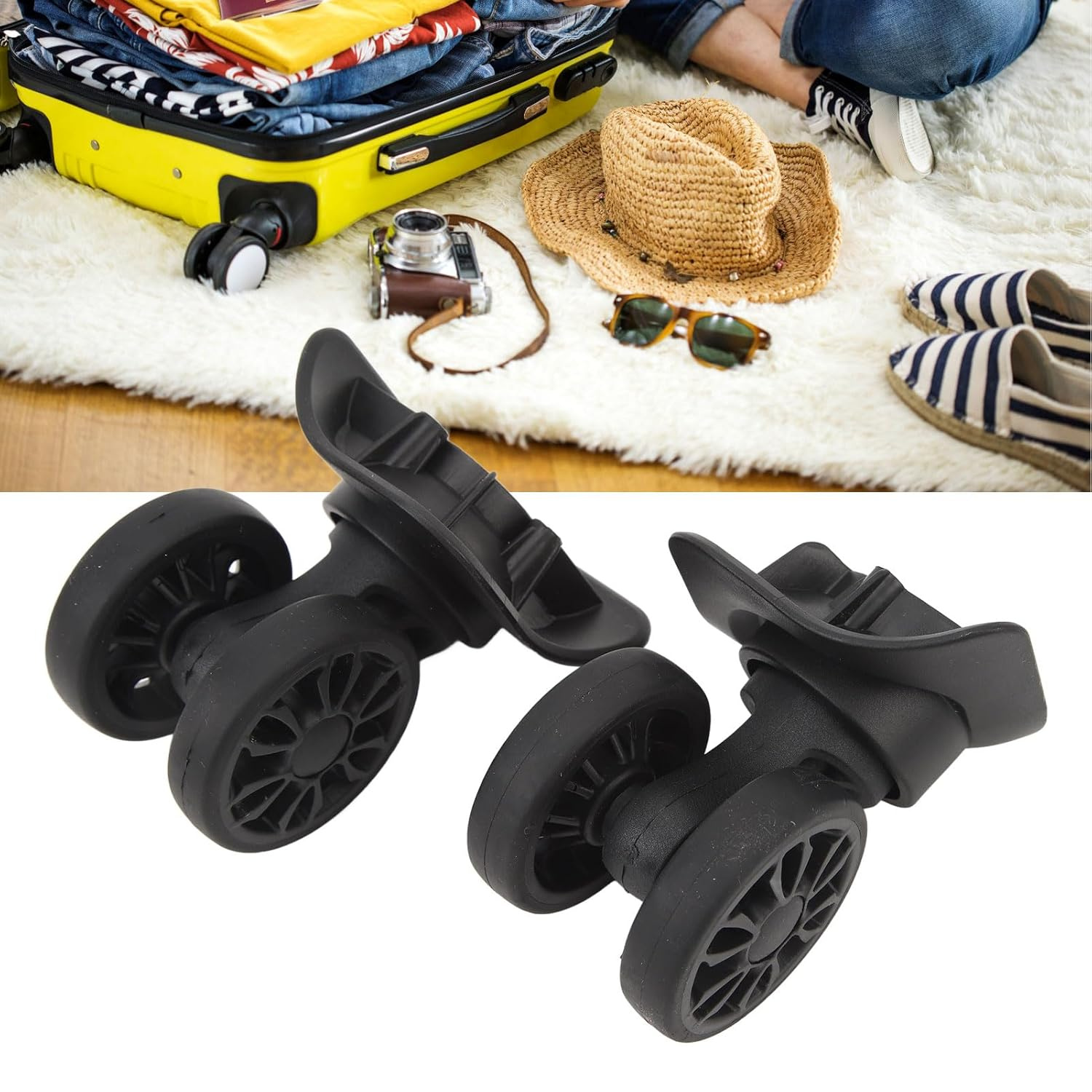 1 Pair ABS Rubber Universal Suitcase Wheels for Trolley Case, Lightweight Luggage Caster Replacement Wheel, Easy to Install, Travel Silent Wheel Set for Repairing image number 6