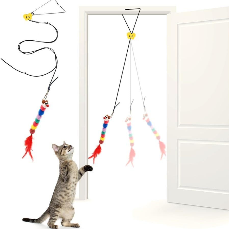 ARFUKA Cat Toys Interactive Cat Toy Feather Door Hanging Cat Toy Mouse Toy Self Play Retractable Cat Teaser Toy for Indoor Cats Kitten and Bored Indoor Adult Cats Pack of 2 image number 3
