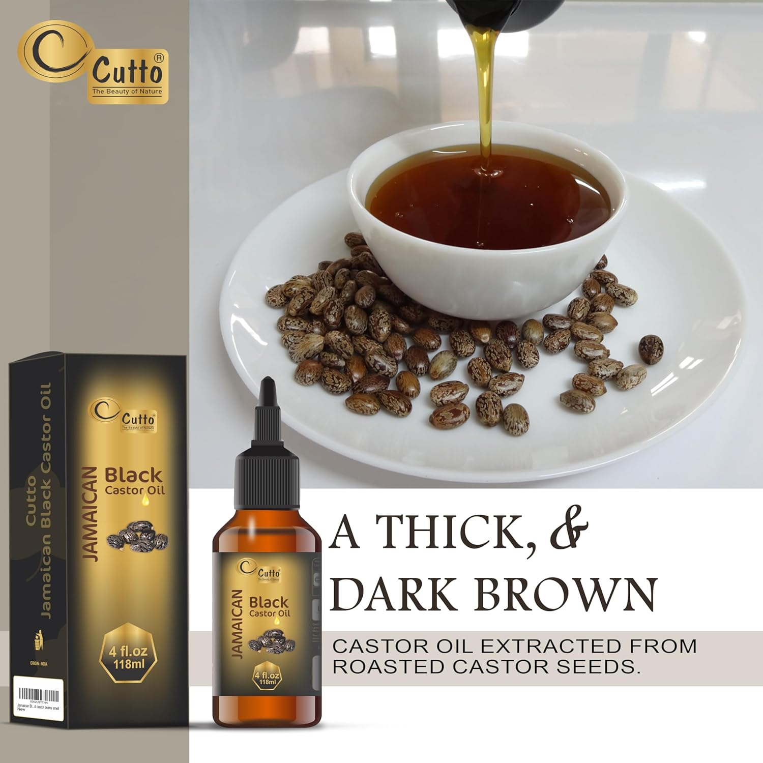 CUTTO -THE BEAUTY of NATURE Jamaican Black Castor Oil (4 Fl Oz/ 118 Ml),Traditional Handmade with Typical and Traditional Roasted Castor Beans Smell image number 5