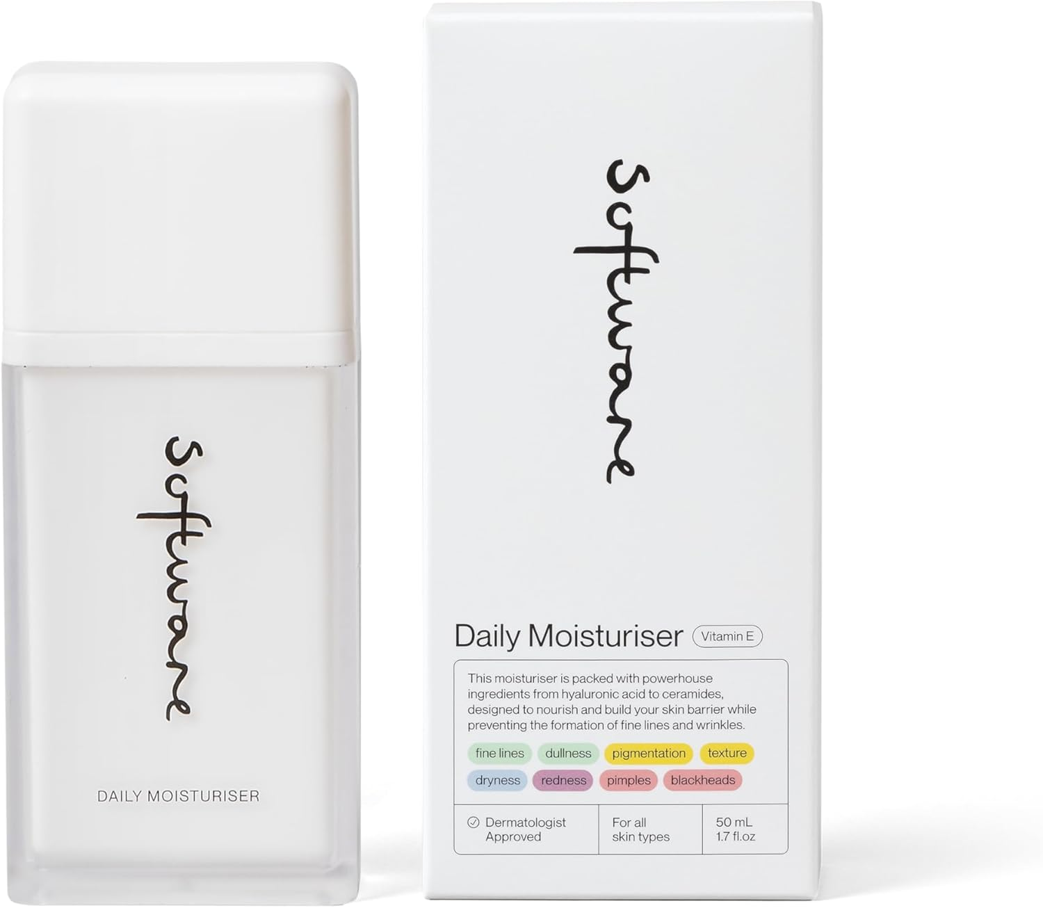 Software Daily Moisturiser 50Ml | Nourishing Daily Facial Moisturiser with Sodium PCA, Hyaluronic Acid, Vitamin E, and Ceramides for Plump, Hydrated Skin