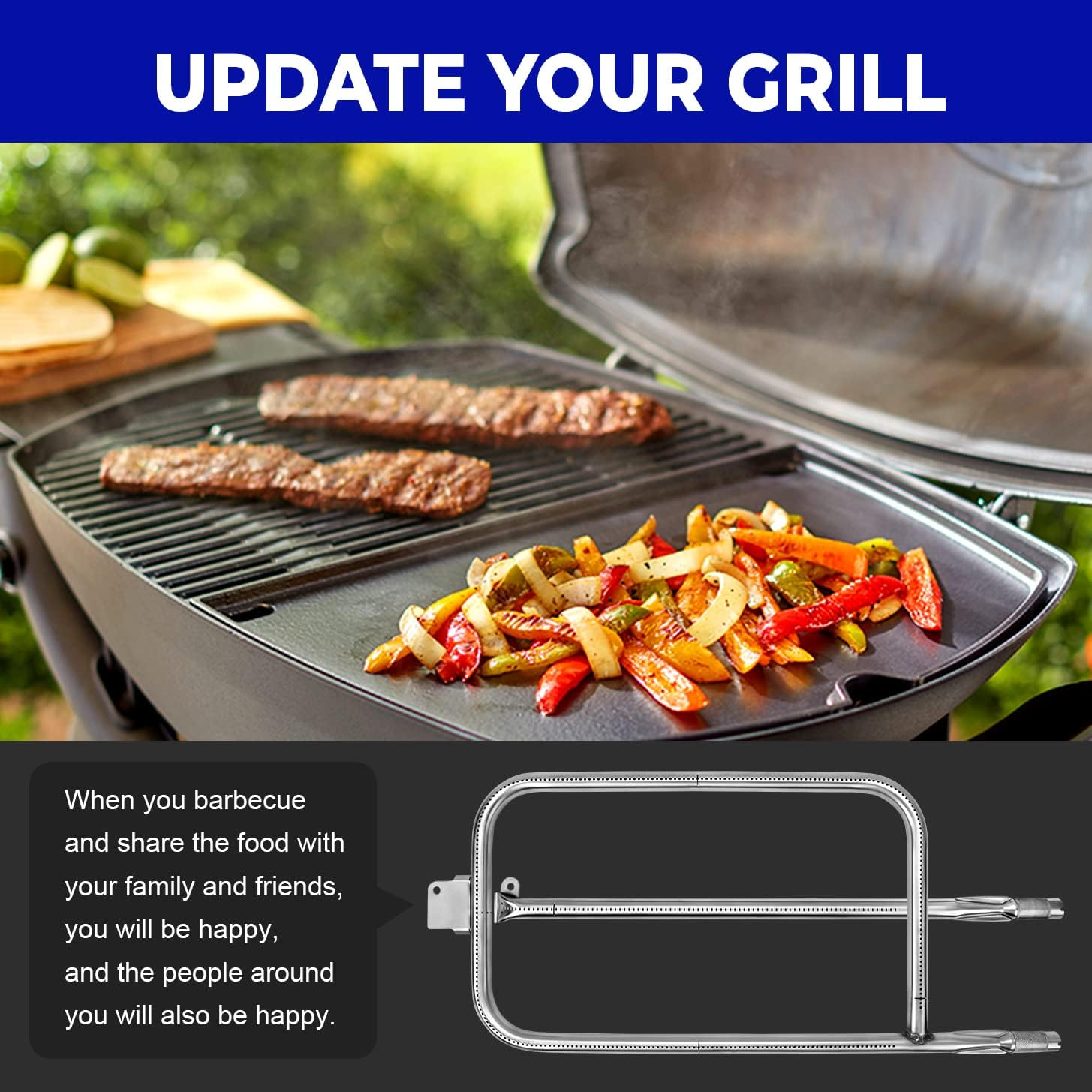 GGC Grill Burner Tube for Weber 65032 Q300 Q320 Q3000 Q3200 Series Grills, Stainless Steel 60036 Grill Burner Tube Set Replacement for Weber 404341 57060001 586002 image number 2