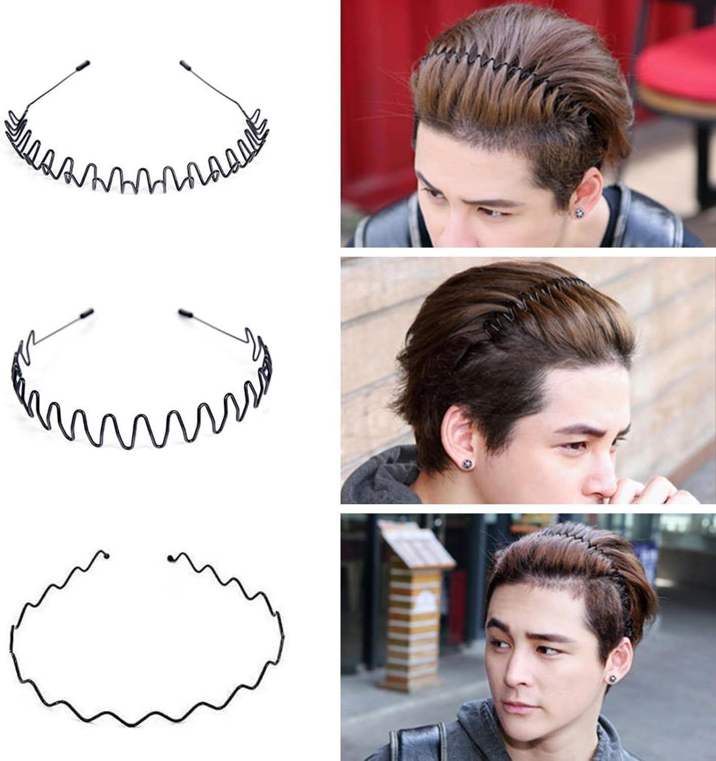 Full Circular Stretch Flexible Zig Zag Hairband, 6Pcs Flexible Plastic Circle Combs with Circular Tooth Headbands, Flexible Plastic Circles Comb Full Circular Tooth Headbands image number 2