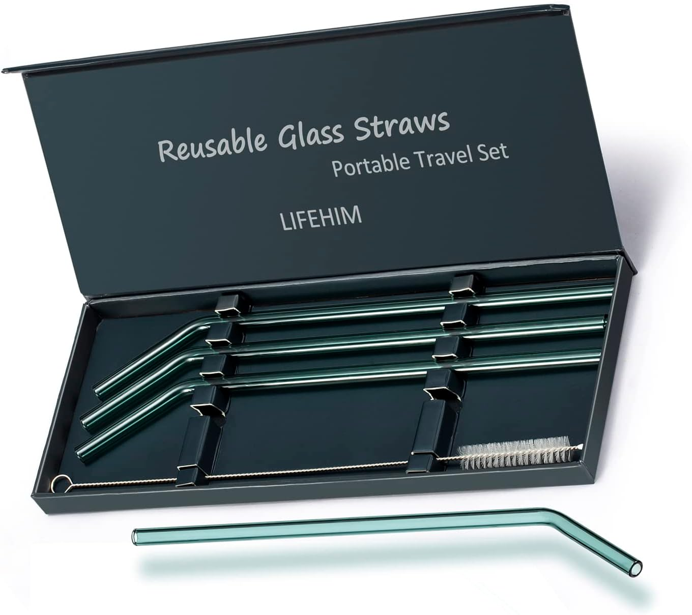 Teal Reusable Straws Glass: Colored Glass Straws Bent Thick 8Mm 9 Inch Long with Travel Case for Iced Coffee and Hot Drinks image number 5