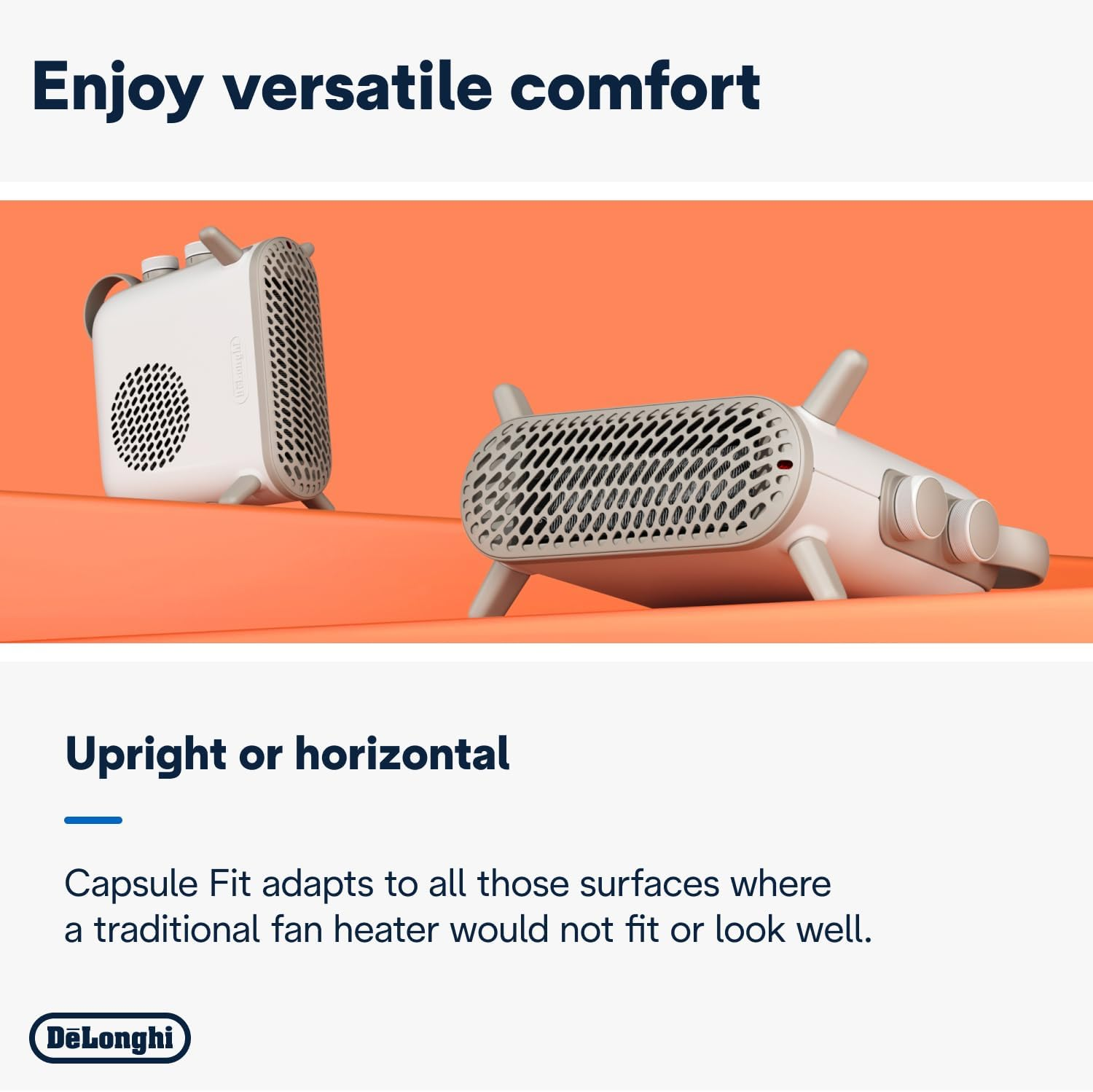 De'Longhi Capsule Fit HFS70B24.WH, Fan Heater, Quiet Heater with Functional Design, Vertical and Horizontal Positioning, Safety Thermostat, 3 Fan Settings, 2400W, White image number 6