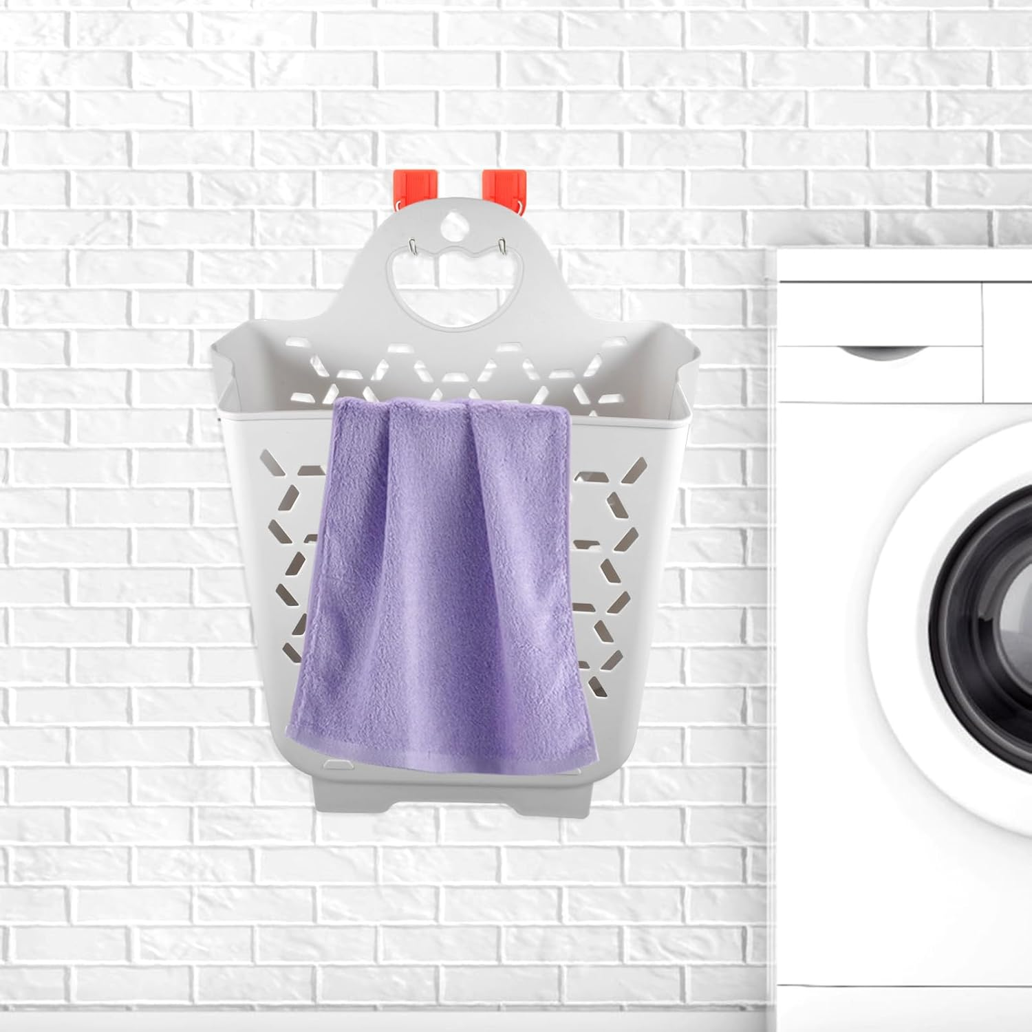 Alipis Foldable Wall Mount Laundry Basket with Handle Space-Saving Collapsible Laundry Hamper for Bathroom and Dormitory Dirty Clothes Storage Wall Hanging Basket image number 3