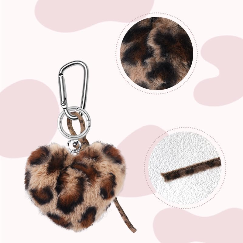 Leopard Keychain Heart Shaped Keychains for Women Girls Y2K Leopard Print Fuzzy Heart Bag Charms for Handbags Backpack Keychains for Girls Women Girlfriend Birthday Gifts for Daughter Fluffy Keyring image number 1