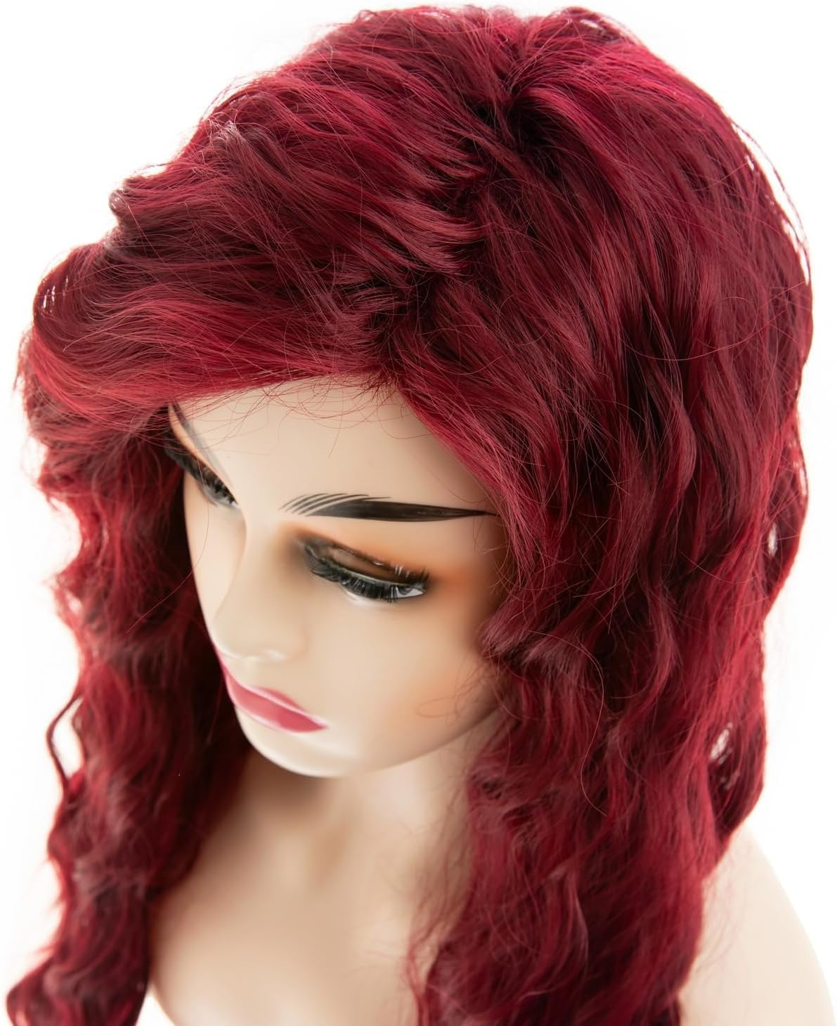 Beweig Long Curly Wavy Wine Red Wig for Women Side Part Burgundy Natural Looking Cosplay Synthetic Fibre Wig Heat Resistant Replacement Wig - L205-Rot image number 4