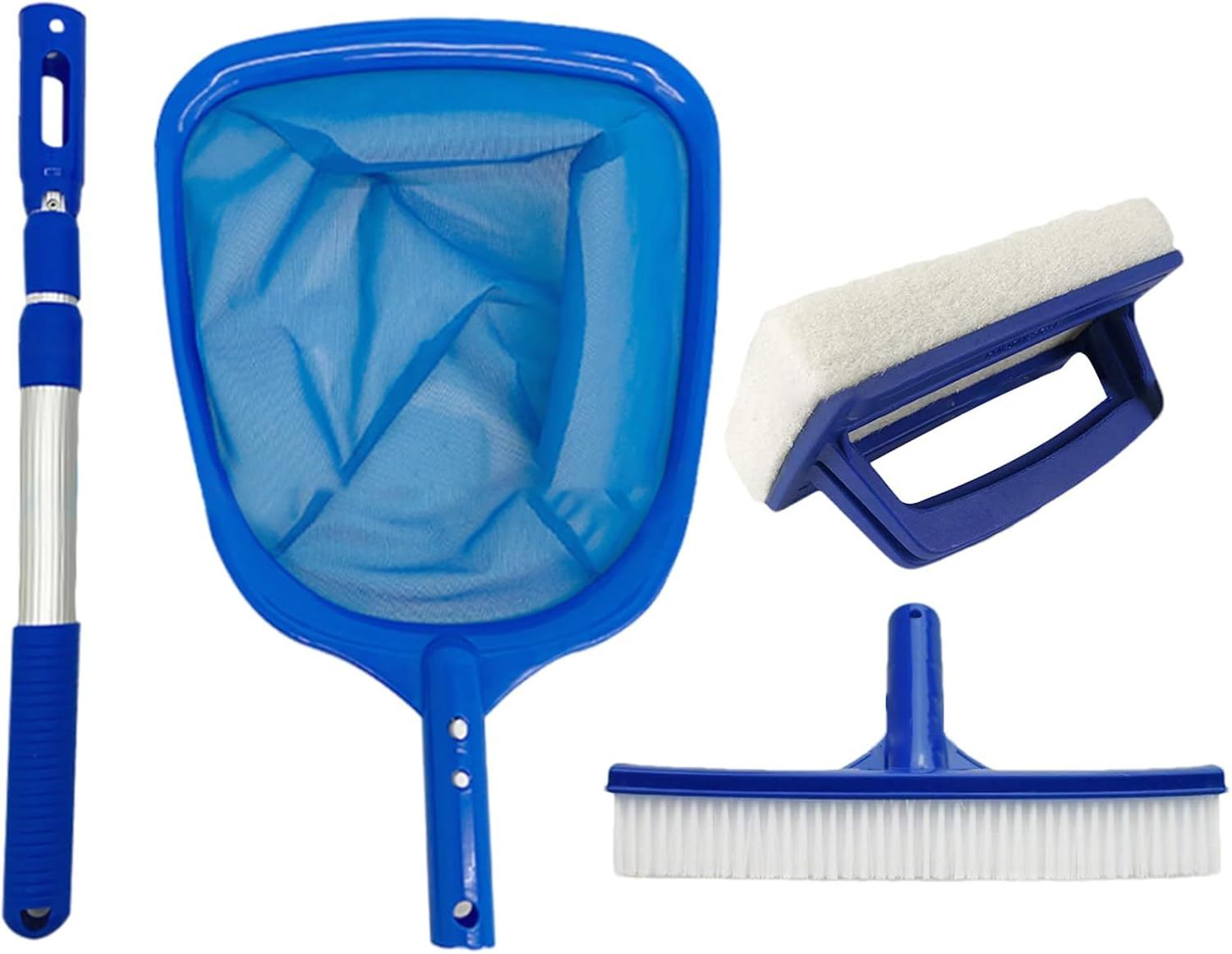 Swimming Pool Cleaning Set, above Ground Pool Cleaning Set, 4 Pieces Pool Cleaning Basin with Adjustable Pole, Pool Brush, Skimmer Net, for Pool and Pond Cleaning