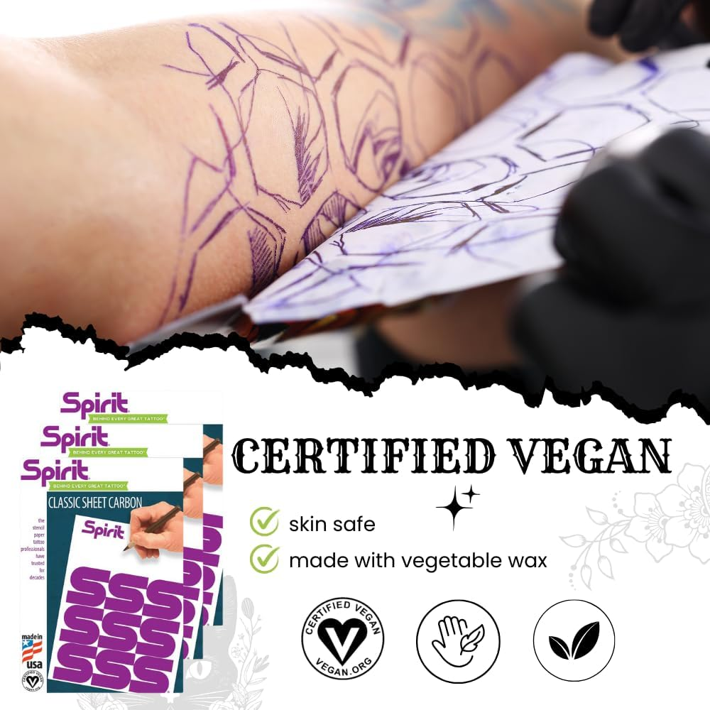 Spirit&reg; Classic Sheet Carbon Tattoo Stencil Transfer Paper, 8.5" X 11" - 200 Sheets, Certified Vegan, Proudly Made in the USA image number 2