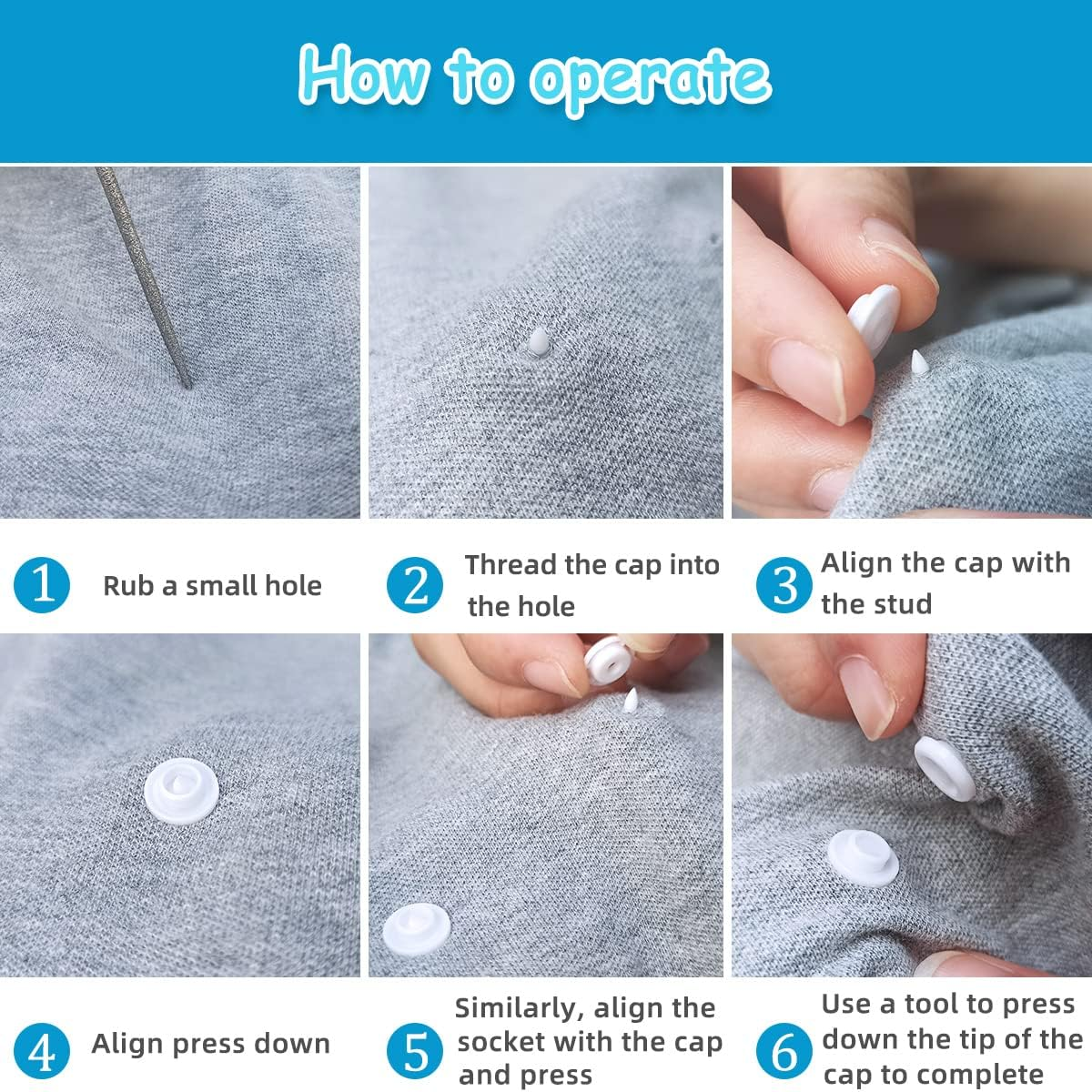 100 Sets T5 Plastic Snaps round Resin Snaps Buttons for Clothing Diapers Crafting DIY Crafts (White) image number 2