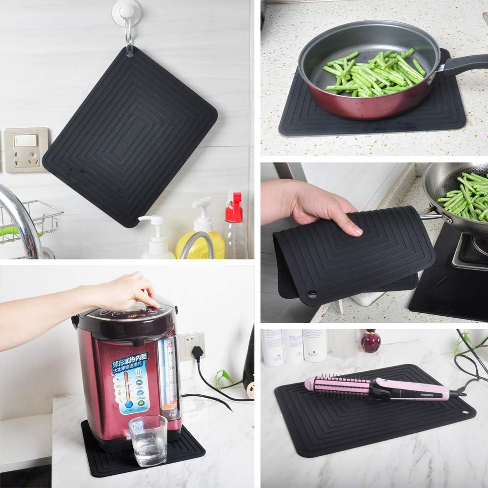 Silicone Trivet for Hot Pots and Pans &ndash; Heat Resistant Mat Pot Holder Thick & Heavy, Large 12&rdquo; X 9&rdquo; Non-Slip Hot Pad for Counter Protection Set of 2 (Grey)