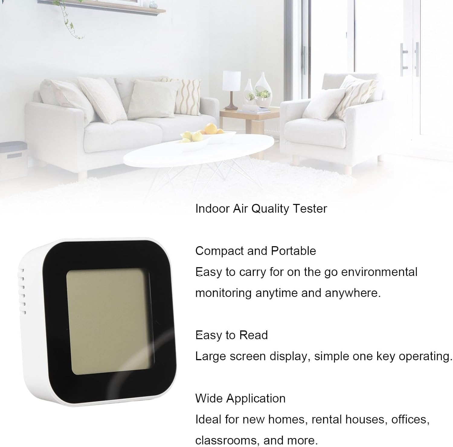 Air Quality Tester HCHO Temperature Humidity Detector Large Display Portable for Home Office Classroom Indoor Air Quality Tester High Accuracy Sensor image number 6