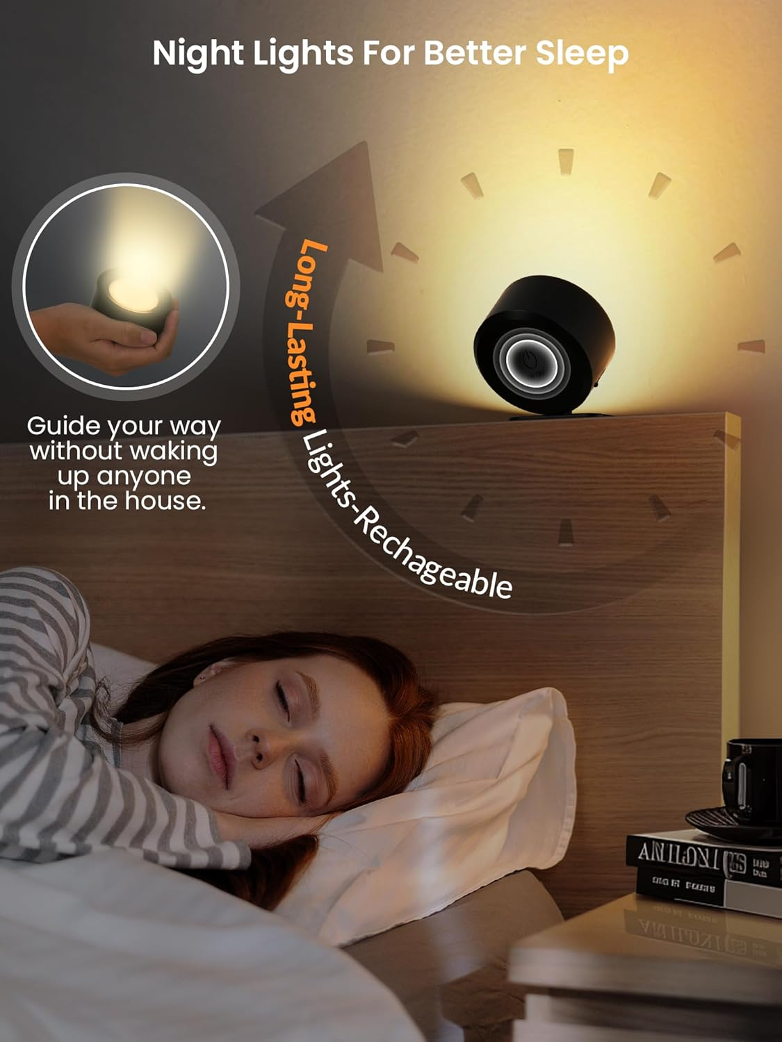 LED Wall Sconces Battery Operated 360&deg; Rotation Decor Wall Mounted Cordless Lights, 3 Color Temperatures & Dimmable, Wireless Magnetic Picture Lights Bedside Wall Lamps Bedroom, Livingroom-Black