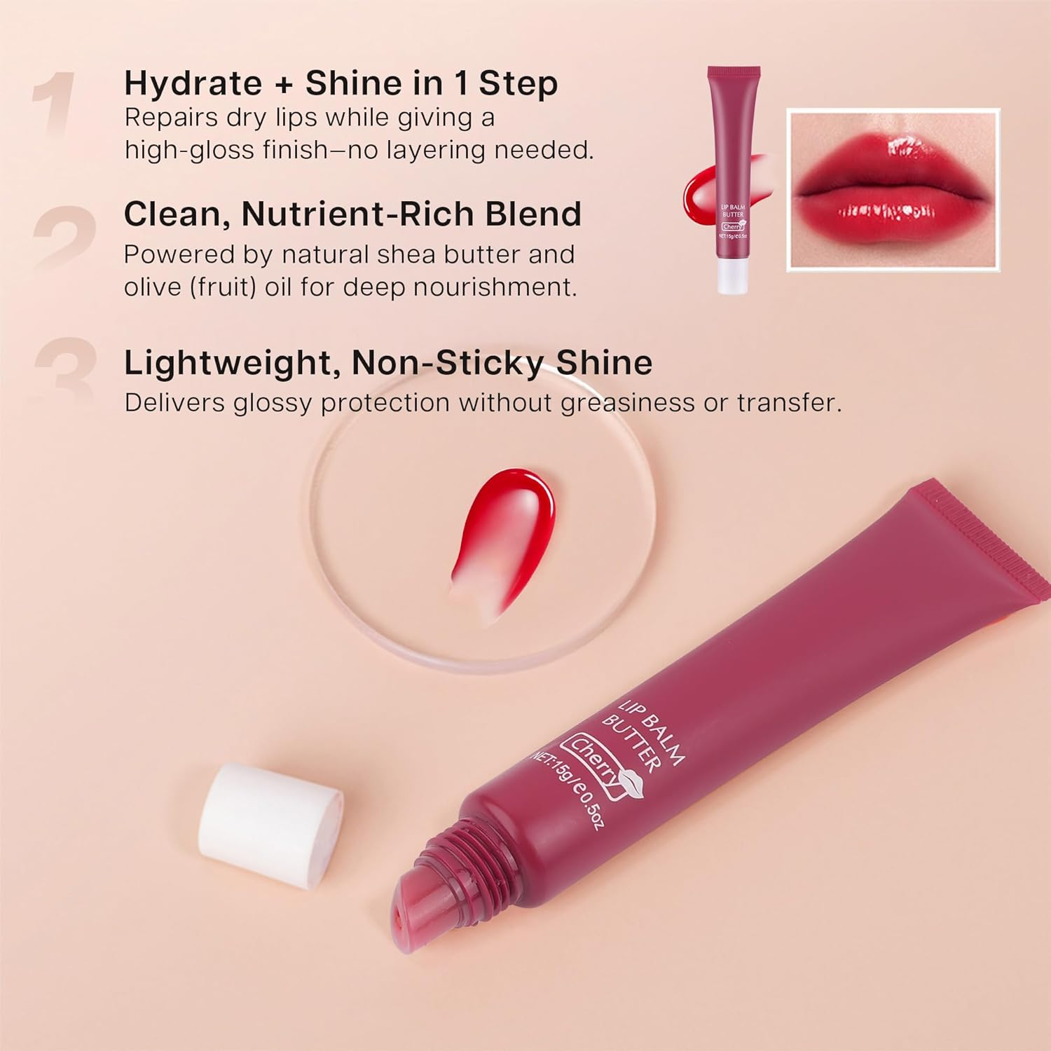 VRAIKO 2-In-1 Silky Lip Butter Balm & Lip Gloss, Hydration with Shea & Olive Oil Blend, Non-Sticky Moisture for Chapped Lips, Natural Ingredients (Cherry) - Brown Sugar image number 4