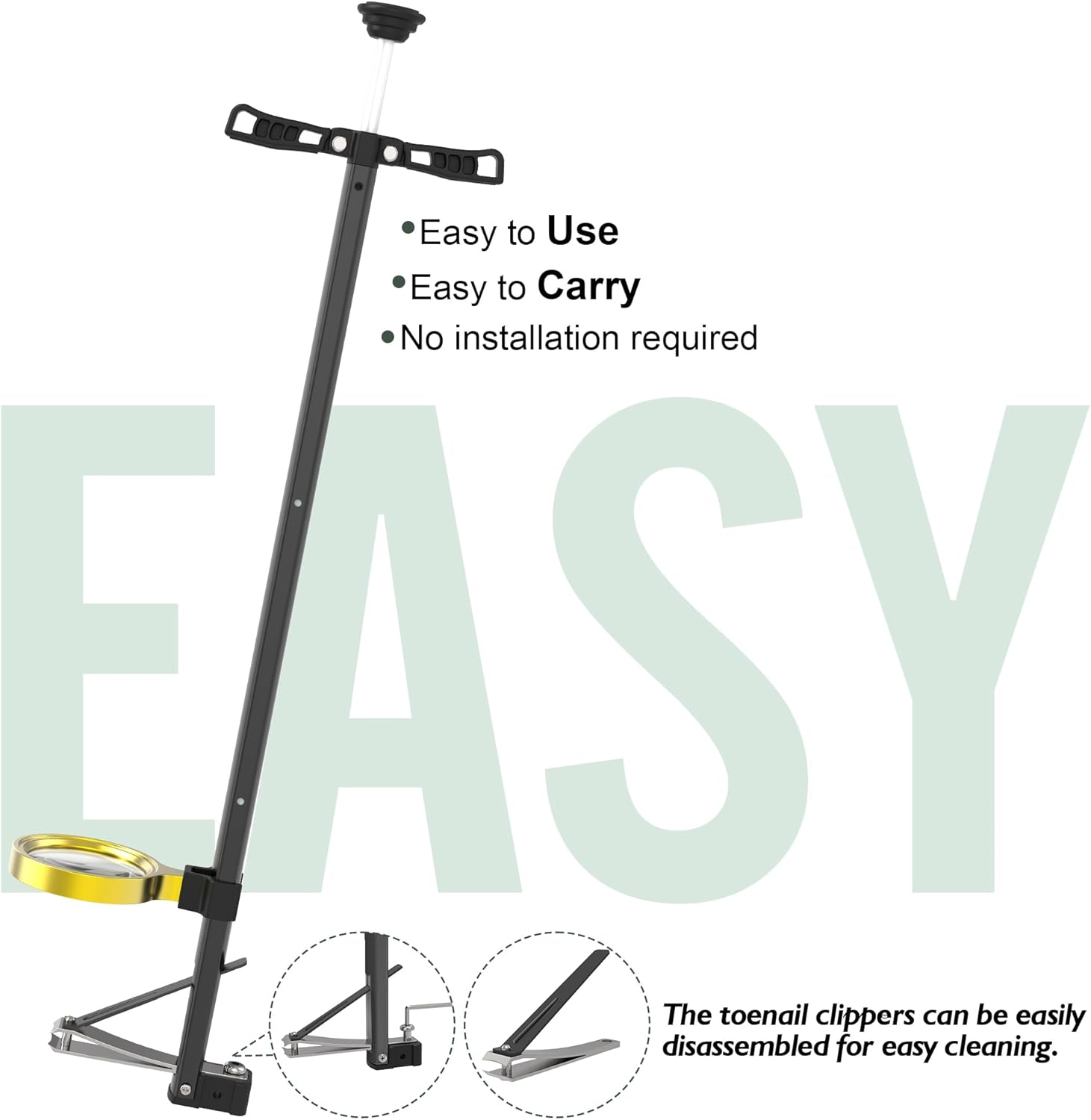 DEPSUNNY Long Handle Toenail Clippers with Magnifier -Wide Jaw & Ergonomic Design for Seniors, Arthritis & Limited Mobility | Heavy-Duty, No-Bend Trimming(40Cm, Black) image number 4