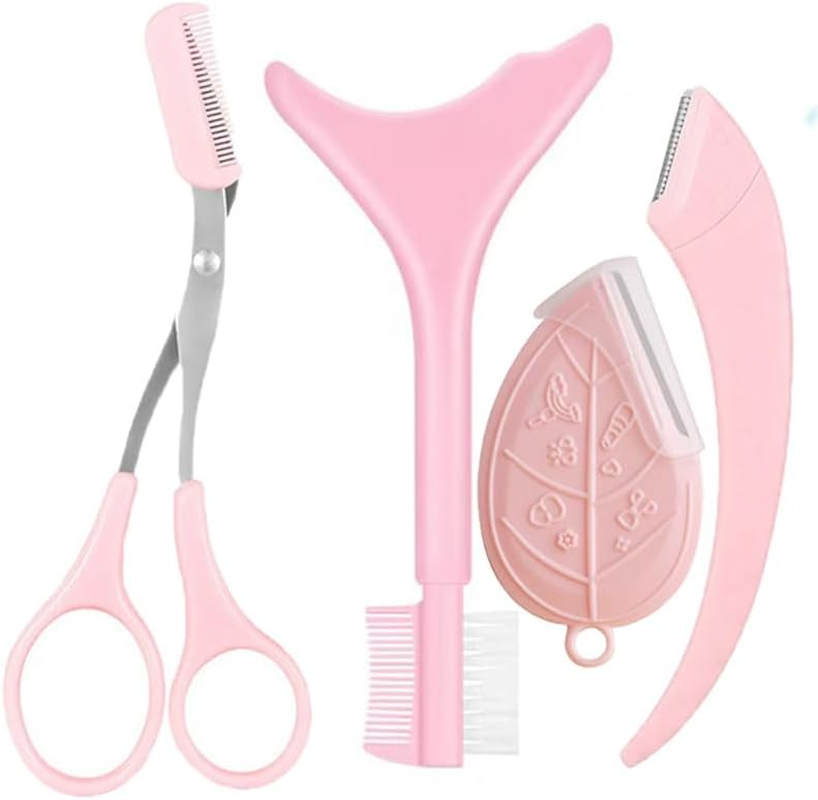 Eyebrow Kit 4-In-1 Professional Brow Shaping Set with Eyebrow Razor, Scissors, Stencil & Guide - Reusable Silicone Tools for Perfect Eyebrows at Home (Pink) image number 4