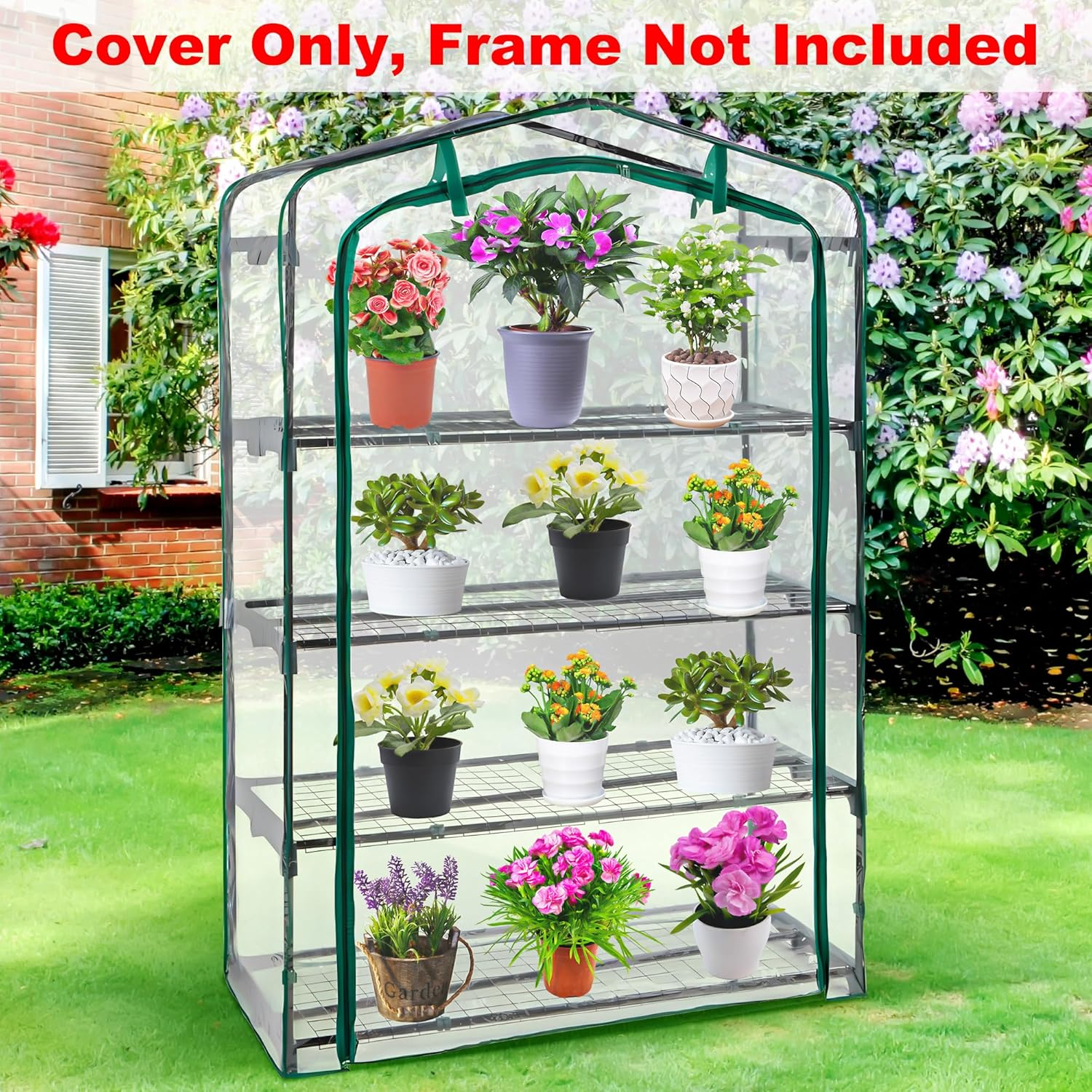 Extra Wide 4 Tier Greenhouse Replacement Cover- 63 X 40 X 19 Inch Clear PVC Plant Gardening Greenhouse Cover with Roll-Up Zipper Door for Gardening Plants Flowers (Frame Not Include) image number 3