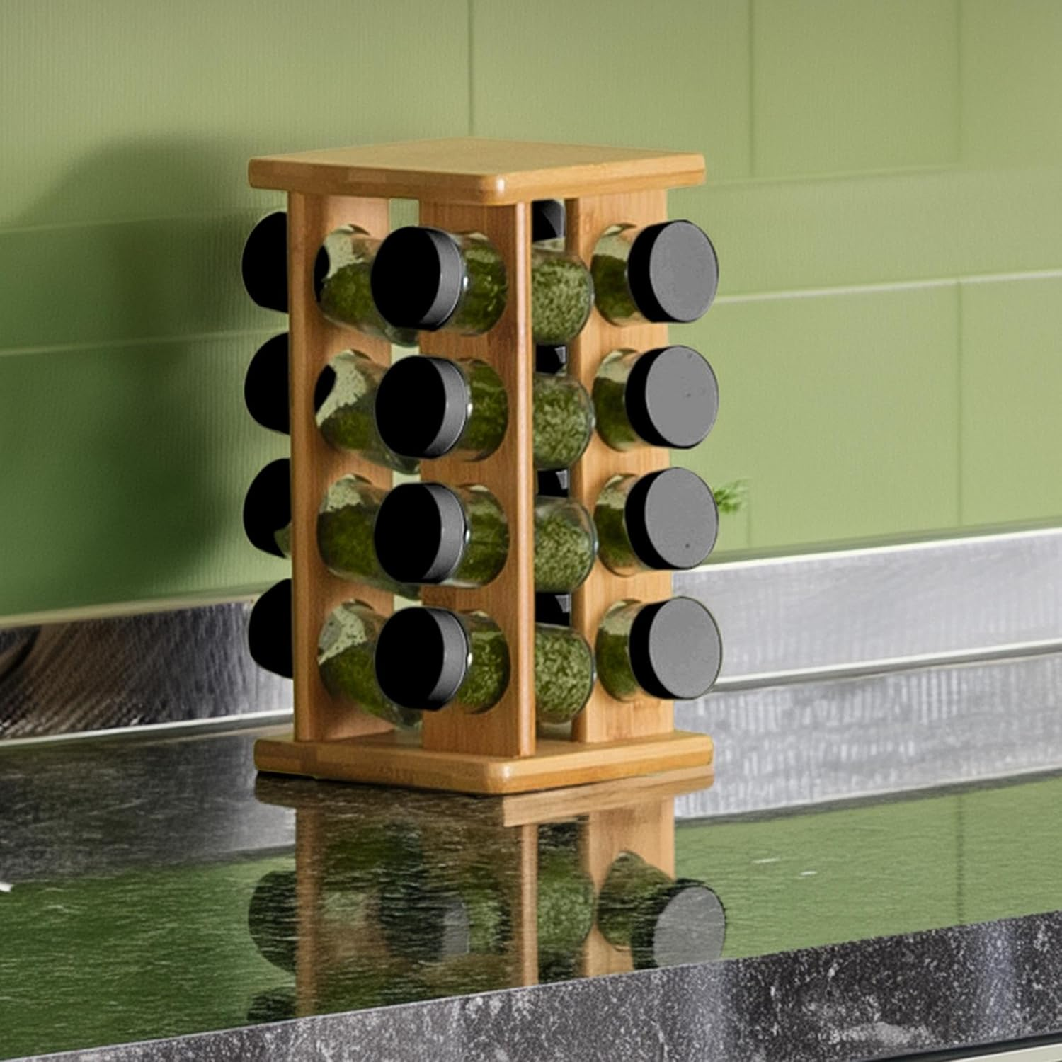 WELL HOME Rotating Spice Rack for 16 Spices Made of Bamboo image number 3