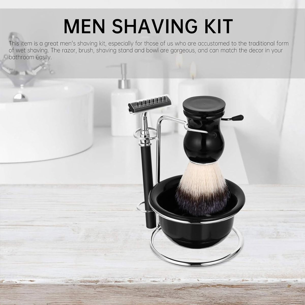 Jade Deals 5PCS Shaving Kit Set - 5.7&times;3.82In Chrome Stand, Safety Manual Razor, Soft Bristle Brush, Shaving Bowl, Men'S Grooming Essentials for Traditional Wet Shave image number 1