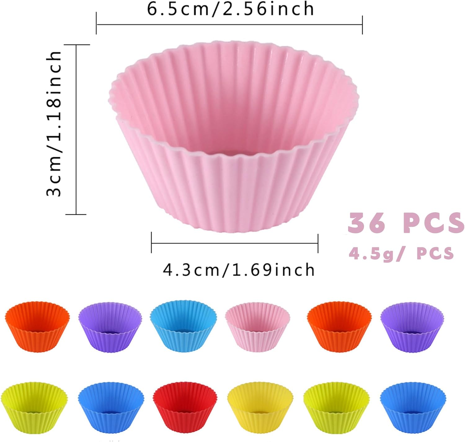 36 Pack Silicone Cupcake Liners, Reusable Silicone Muffin Cups Moulds
