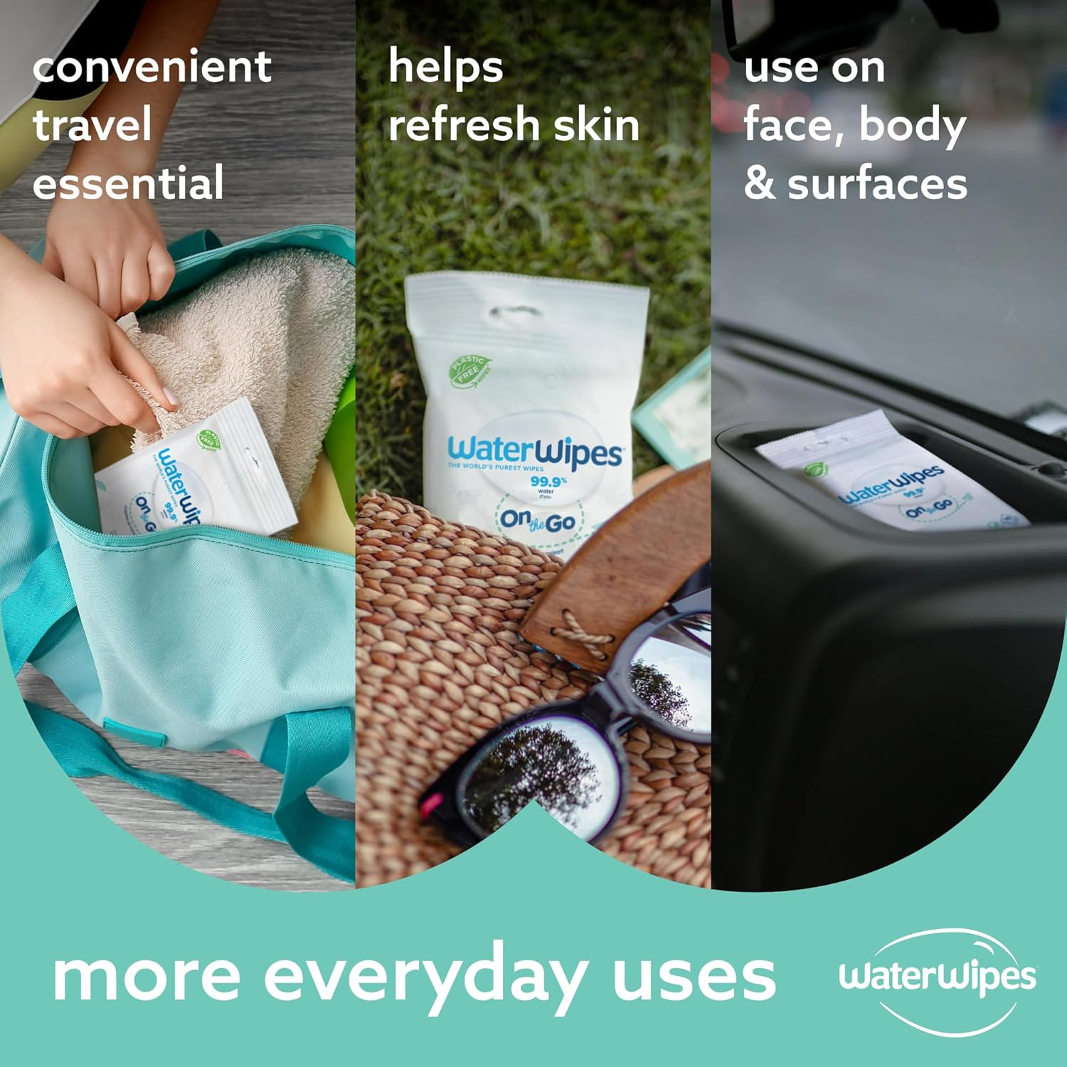 Waterwipes on the Go 8X28Pk Multipack, Ideal for Travel, Designed for Face & Body, 99% Water-Based Wet Wipes image number 5