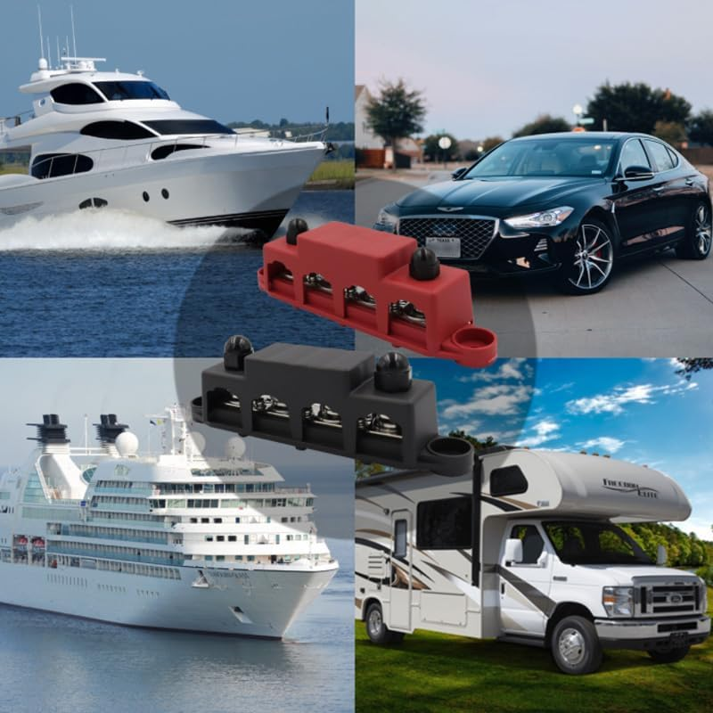 WADY Bus Bar Power Distribution Block 12V 250A - Marine Grade Terminal Block with 4 X 5/16" Studs, Waterproof Cover for Positive/Negative DC Battery Connections, (M8) image number 4