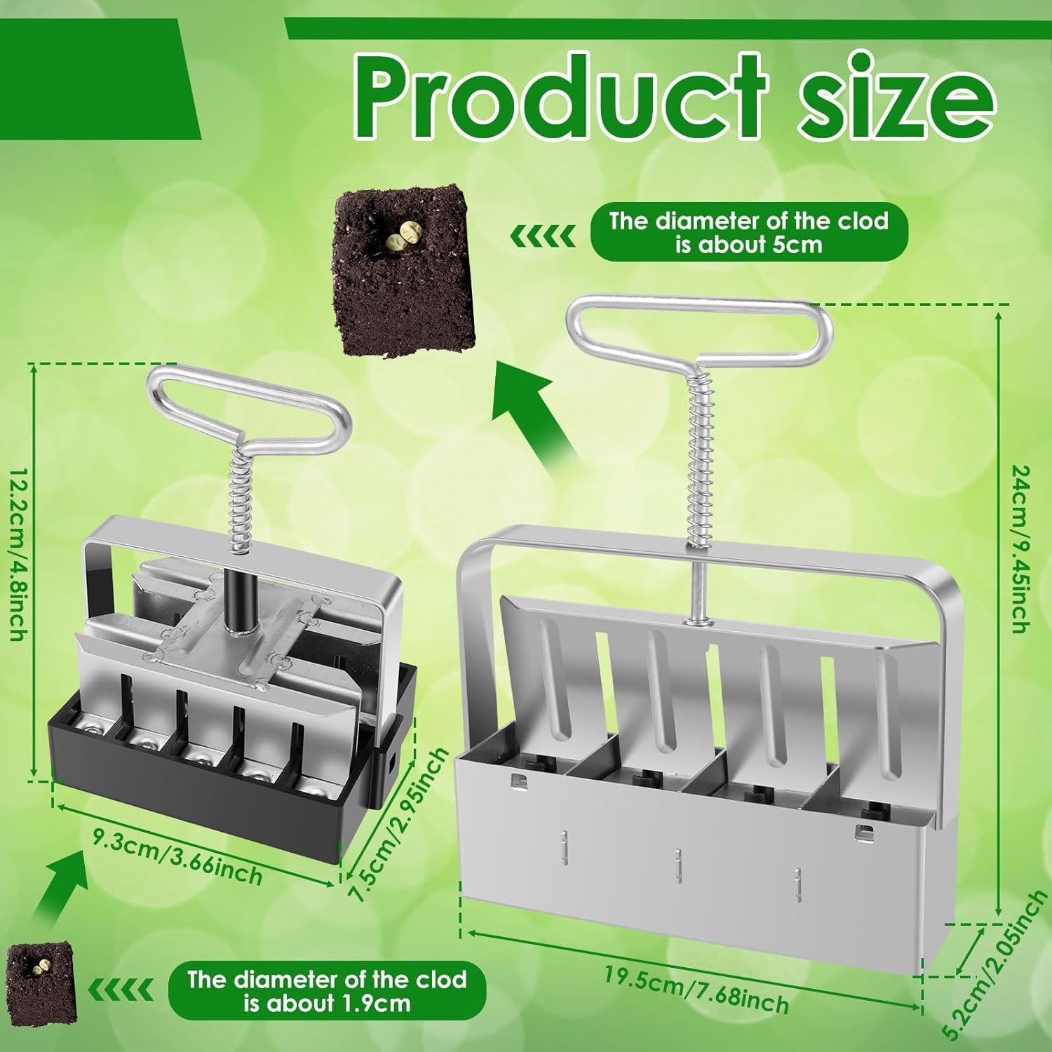 2Pcs Soil Blocker Set - 4 Cell/20Cell Seed Block Maker with Clip, Rustproof Handheld Garden Tool with Handle for Seedlings and Cuttings image number 1