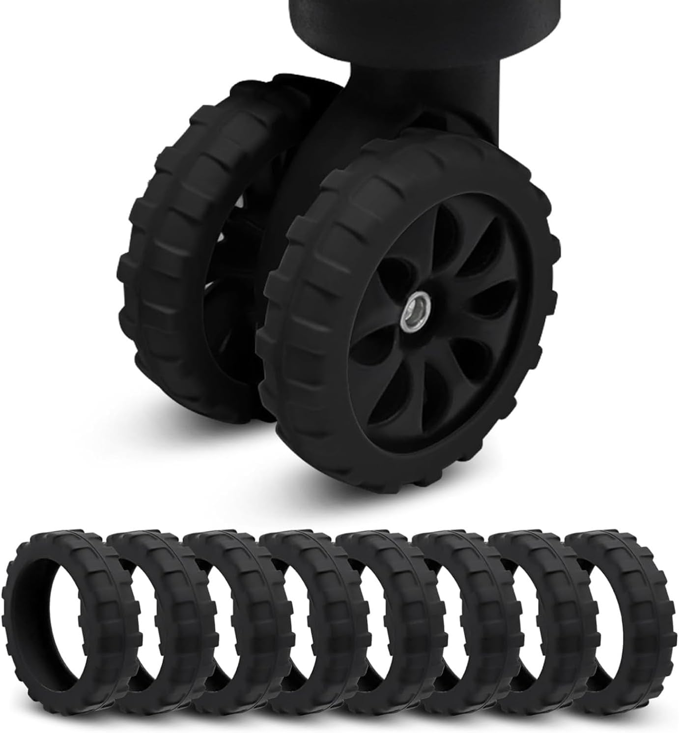 Elegance-Go Luggage Wheel Covers, Pack of 8 Silicone, Noise, Shock-Absorbing, Black, 5.5Cm X 5.5Cm X 1.5Cm