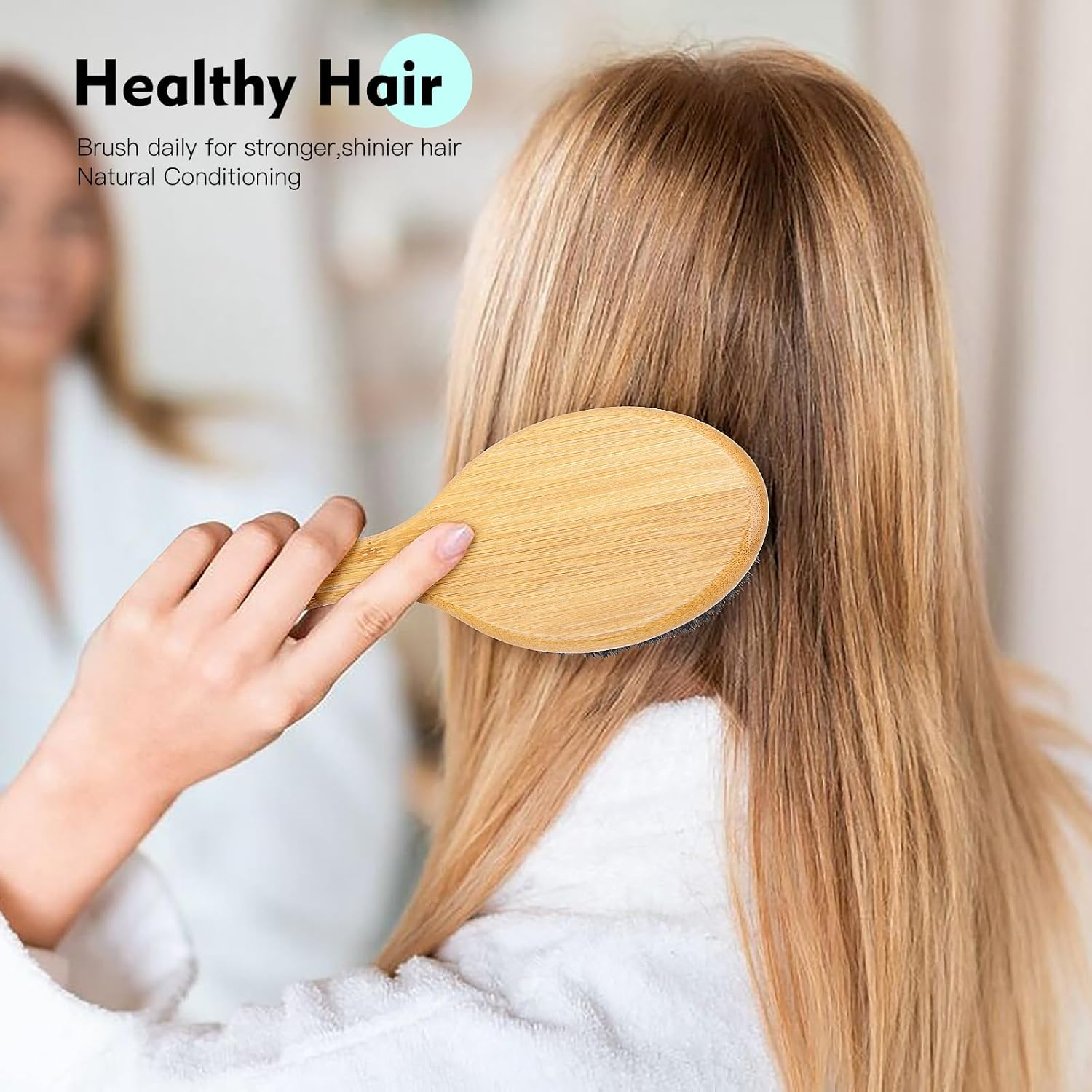 100% Boar Bristle Hair Brush, Eco-Friendly Hairbrush for Women Men & Kids, Hair Smoothing and Massaging Detangling, Enhance Shine & Health, Professional Hair Brush for All Hair Types image number 2