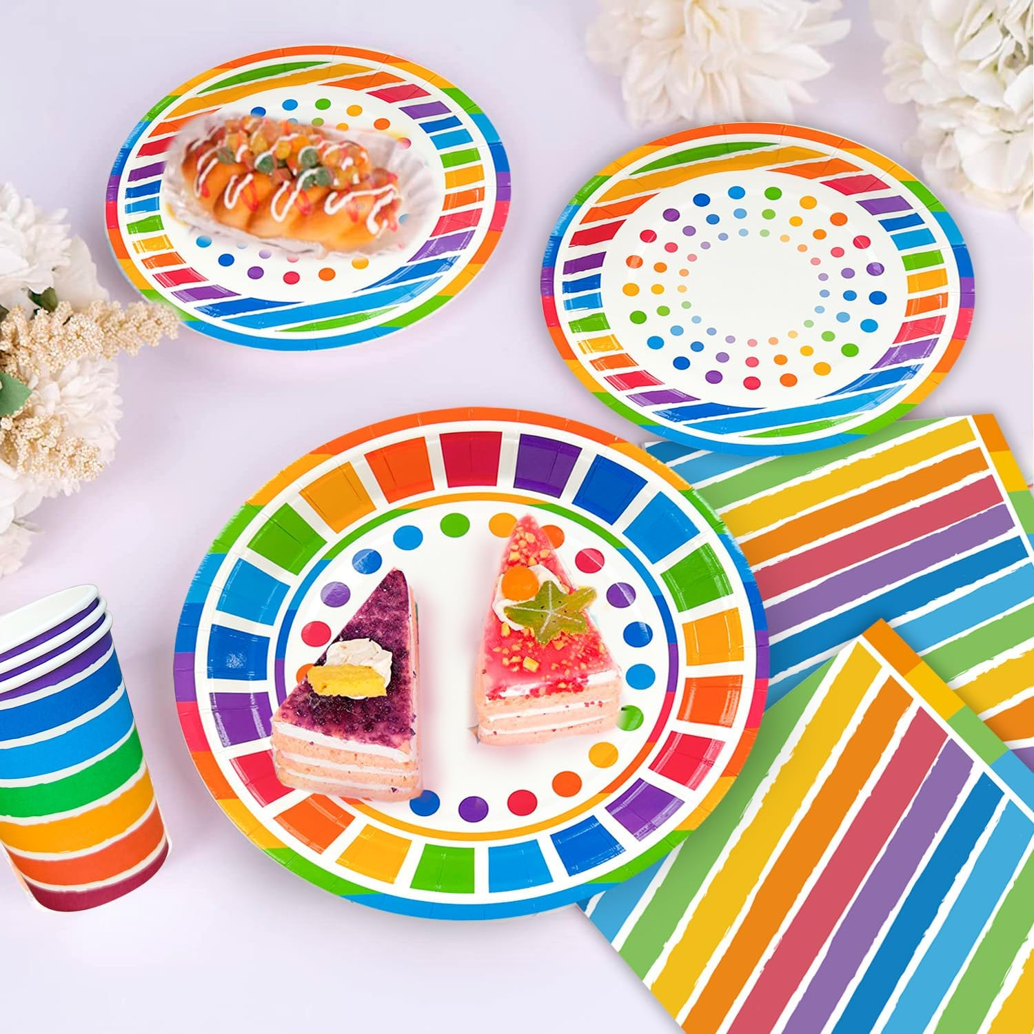 Rainbow Party Supplies,166Pcs Rainbow Party Decorations & Tableware Set - Rainbow Party Plates Napkins Cups & Rainbow Birthday Decorations Balloons Banner Etc Rainbow Themed Birthday Party Supplies image number 4