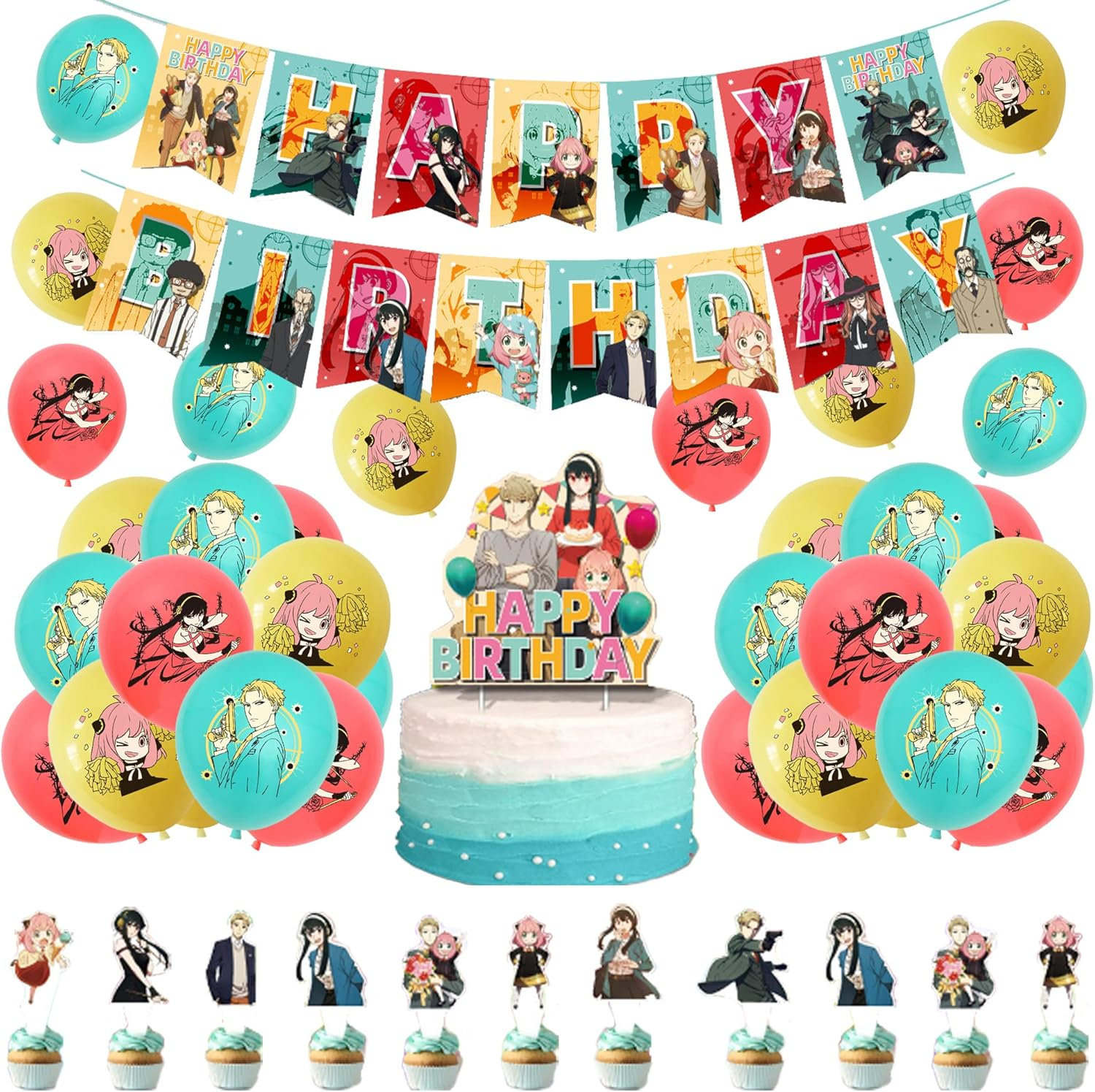 Party Supplies Spy Family Cake Topper Spy Family Birthday Decorations Spy Family Balloons Spy Family Birthday Cake Decorations Spy Family Birthday Banner Spy Family Party Decorations image number 4