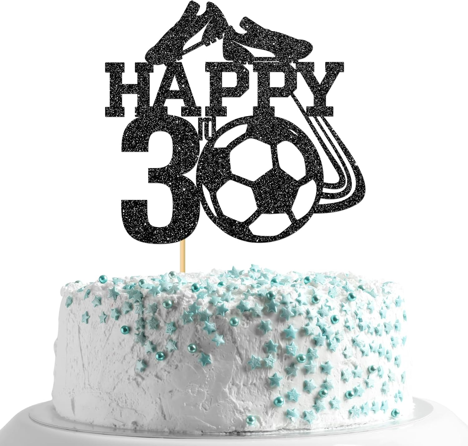 Monmon & Craft Soccer 3Rd Birthday Cake Topper/Sport Theme Soccer Ball Cake Docer/Soccer Player Boy 3Rd Birthday Party Decorations - Black Glitter image number 2