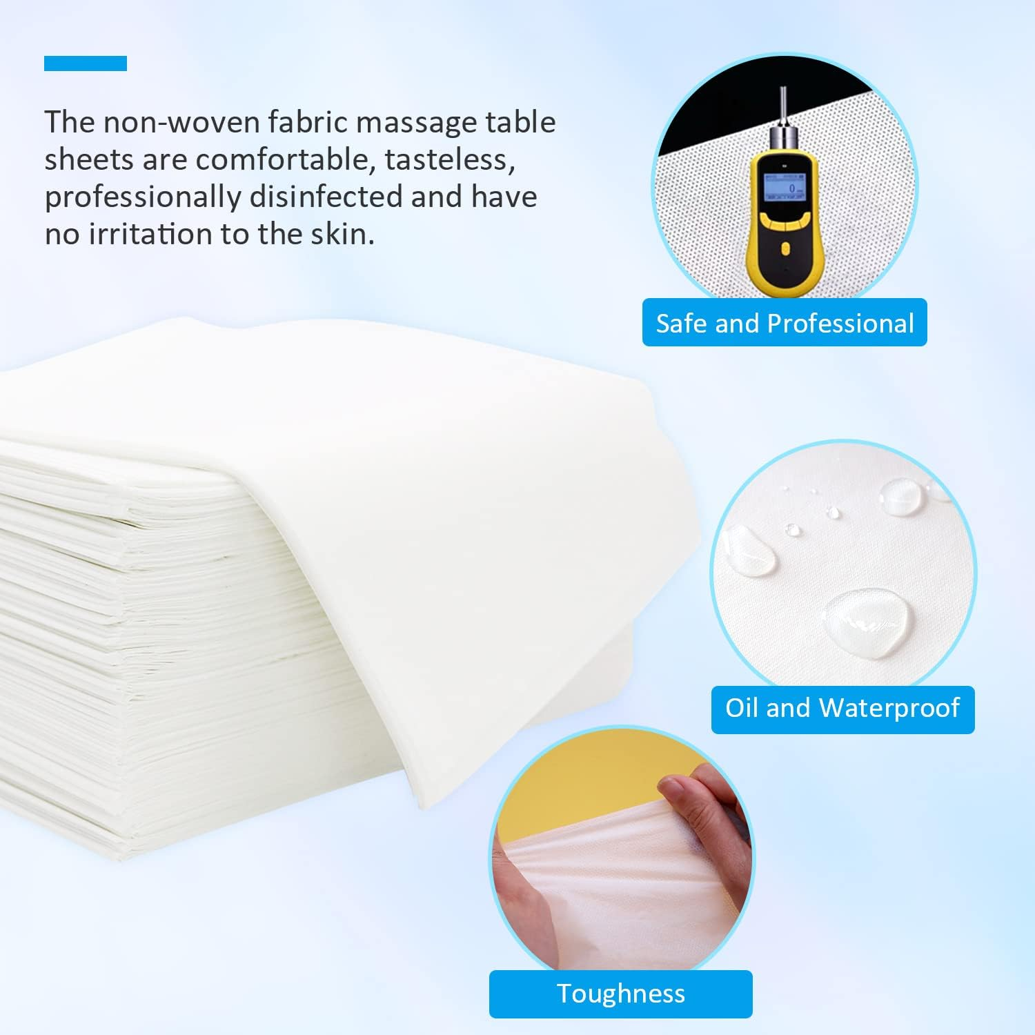 Luriseminger 60Pcs Disposable Massage Table Sheets,Pp Non-Woven Fabric+Pe Oil-Waterproof Massage Bed Cover for Massage Table, Spa Bed Cover Disposable for Tattoo, Waxing,Salon Table,Hotels,Travel