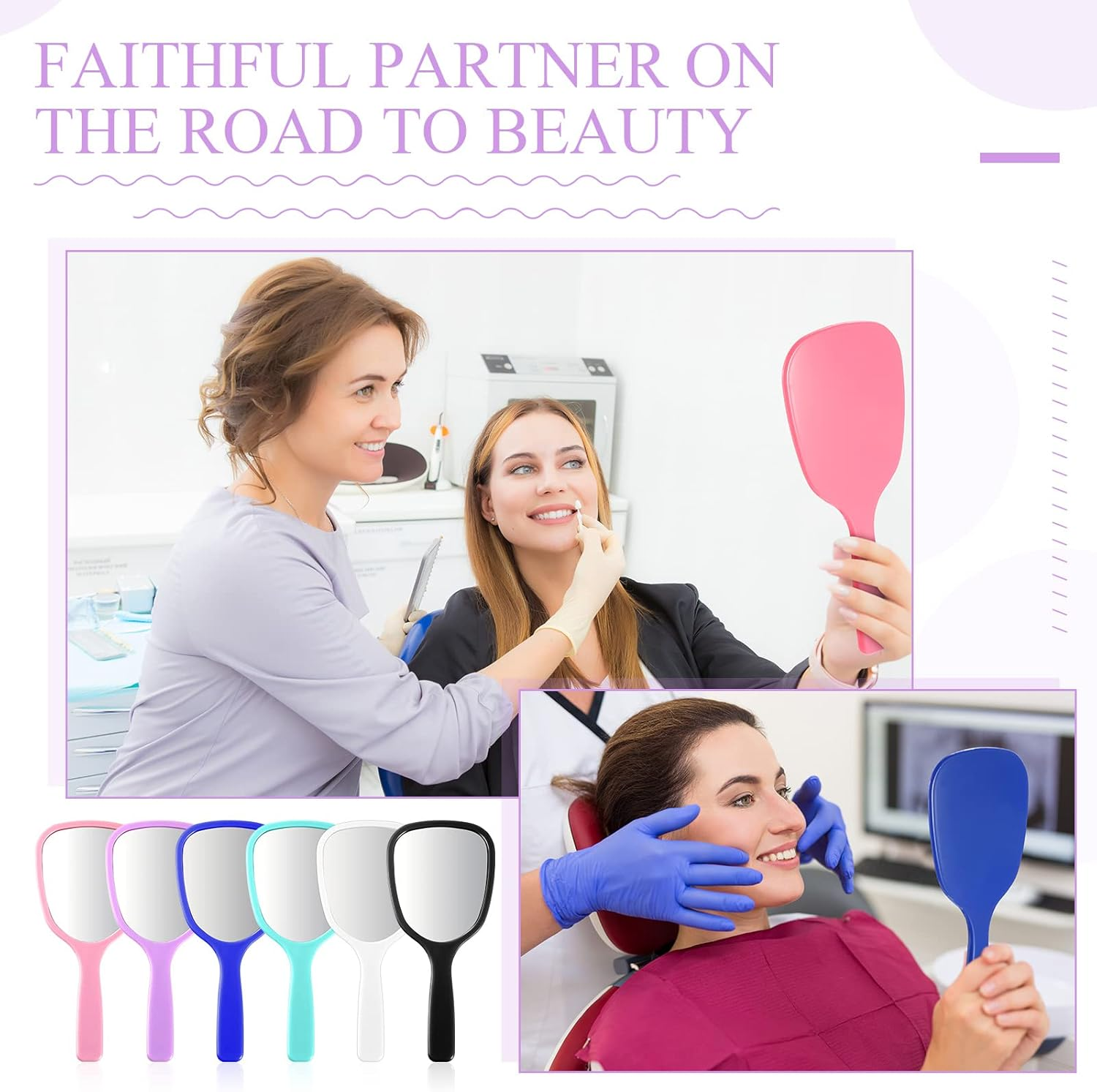 Geelin 24 Pcs Handheld Mirrors Small Hand Mirror with Handle Plastic Travel Makeup Compact Mirror Portable Vanity Mirror for Camping Home Women Men Purse, 6 Colors, 7 X 3.15 Inches/ 18 X 8 Cm