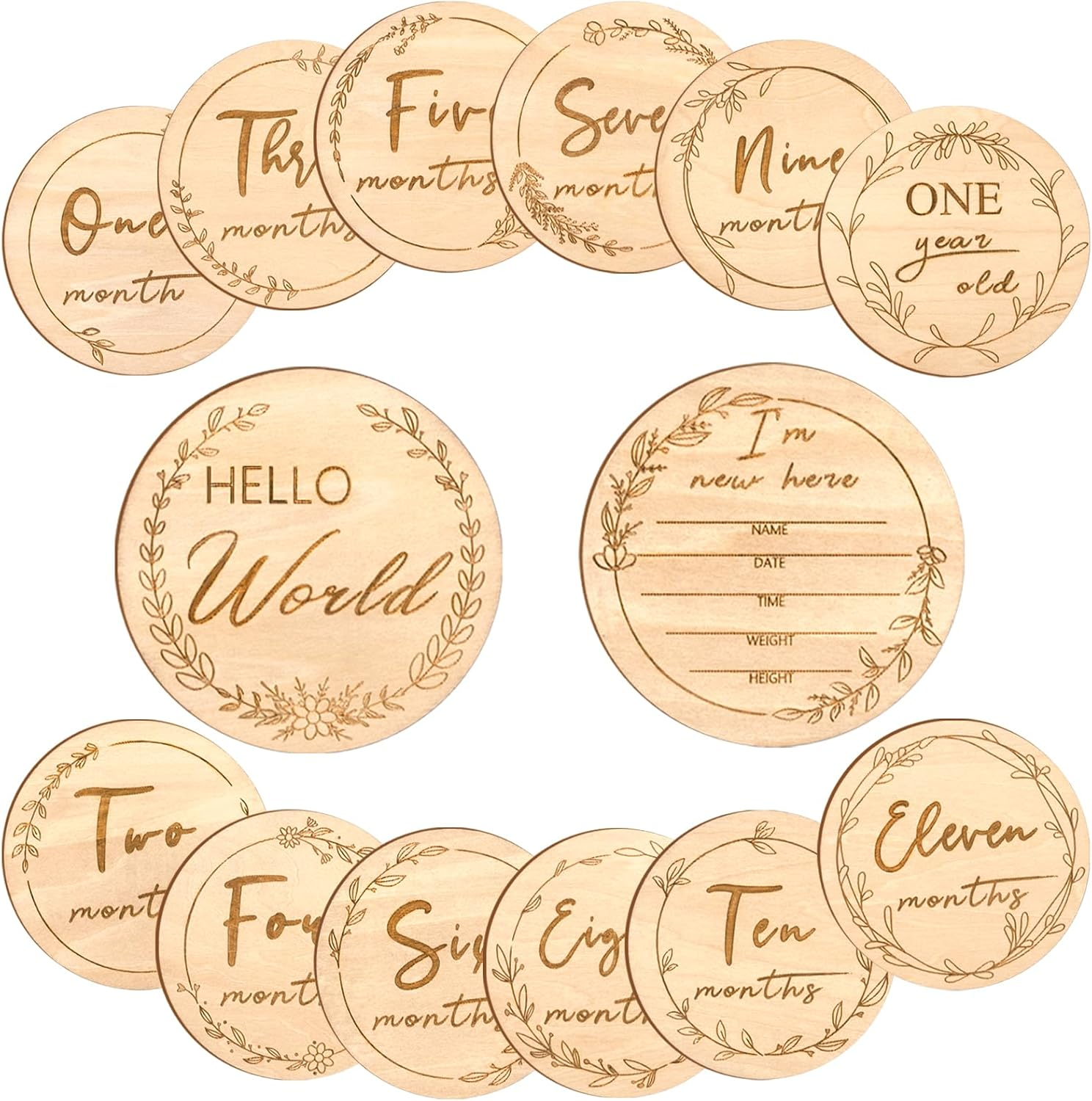 Baby Monthly Milestone,Beautiful Baby Milestone Signs-7 Double Sided Marker Wooden Circles Discs Newborn Photography Prop, Pregnancy Journey Birth Announcement Sign Baby Boy and Girl Gift Sets