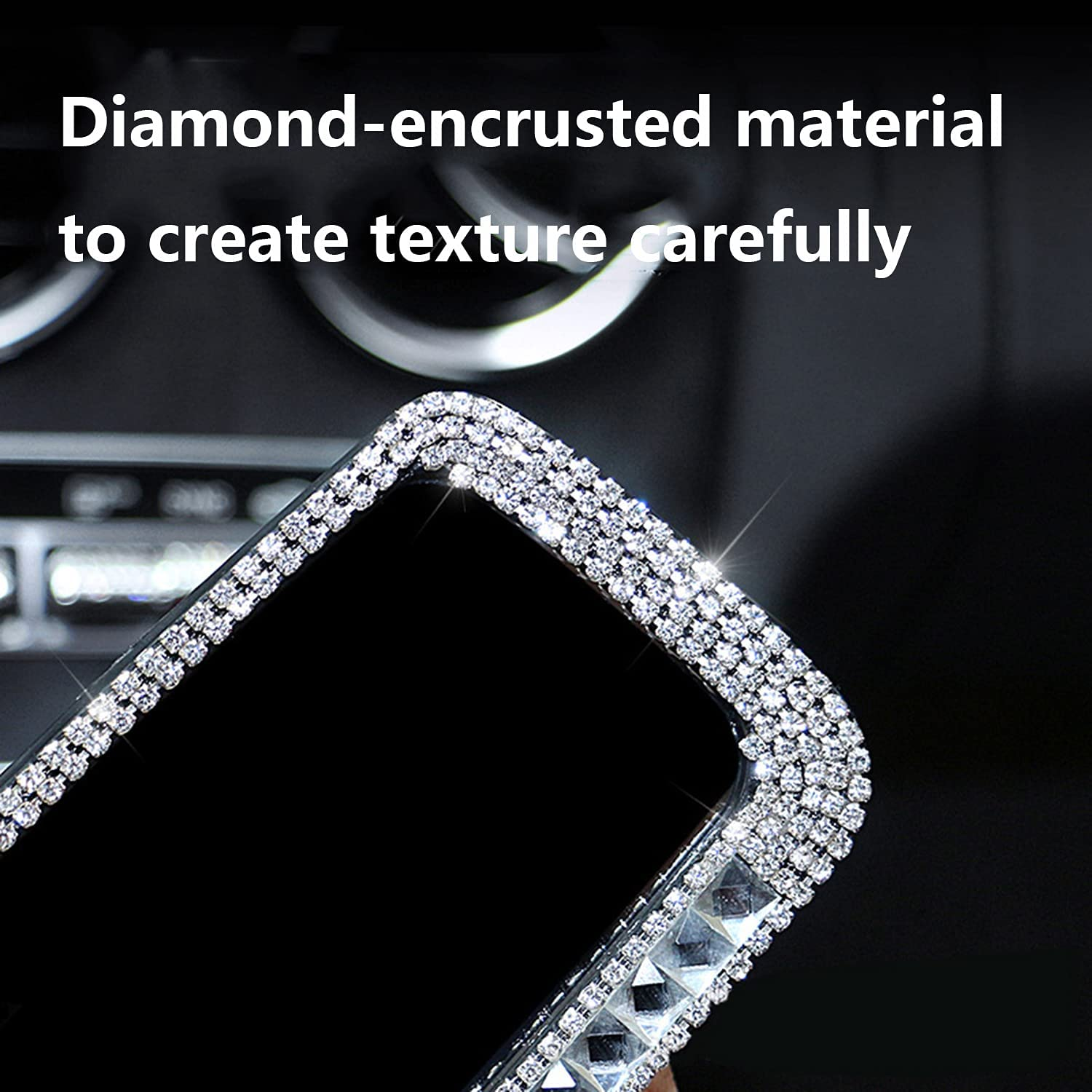Bling Rhinestone Car Rear View Mirror, Car Rear View Mirror with Crystal Diamonds Bling Rhinestones Car Rear View Mirror for Women,Car Interior Trim. (Sliver) image number 4