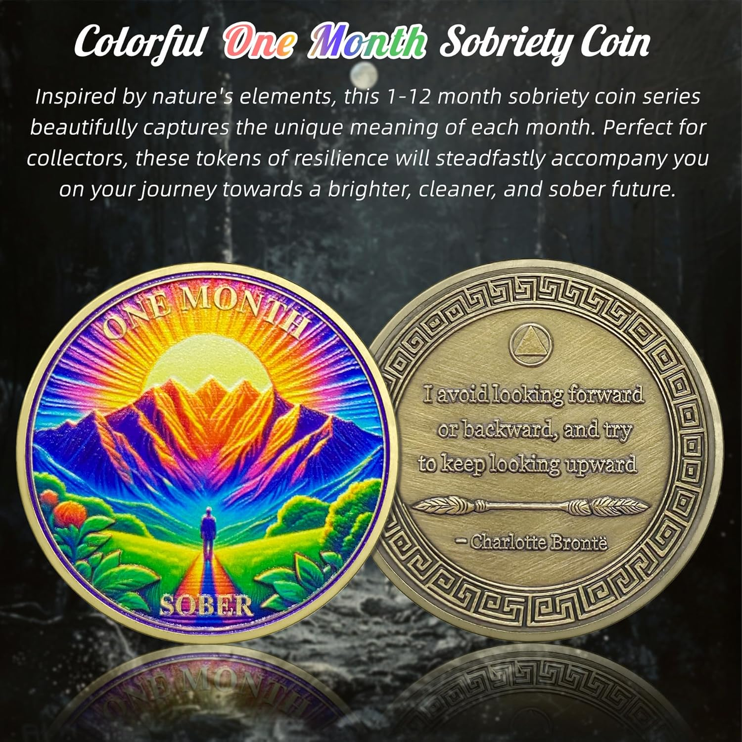 Original One Month Sobriety Coin - Recovery 1 Month View AA Coins - Na Ha AA Chips and Medallions - 1-10 Prime Sobriety Chip Alcoholics Anonymous Gifts for Men Women image number 1