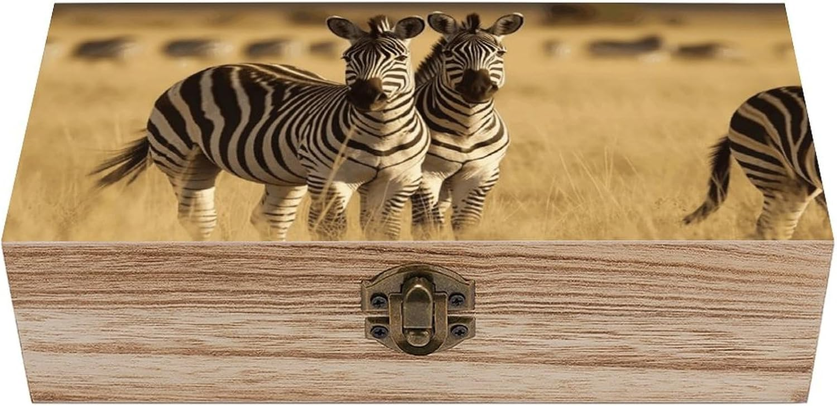 Grassland Zebra Wooden Box Wood Wedding Keepsake Boxes with Lids Small Decorative Boxes Lightweight Wooden Memory Storage Box for Crafts Keepsakes Jewelry Photo Letter Storage image number 5
