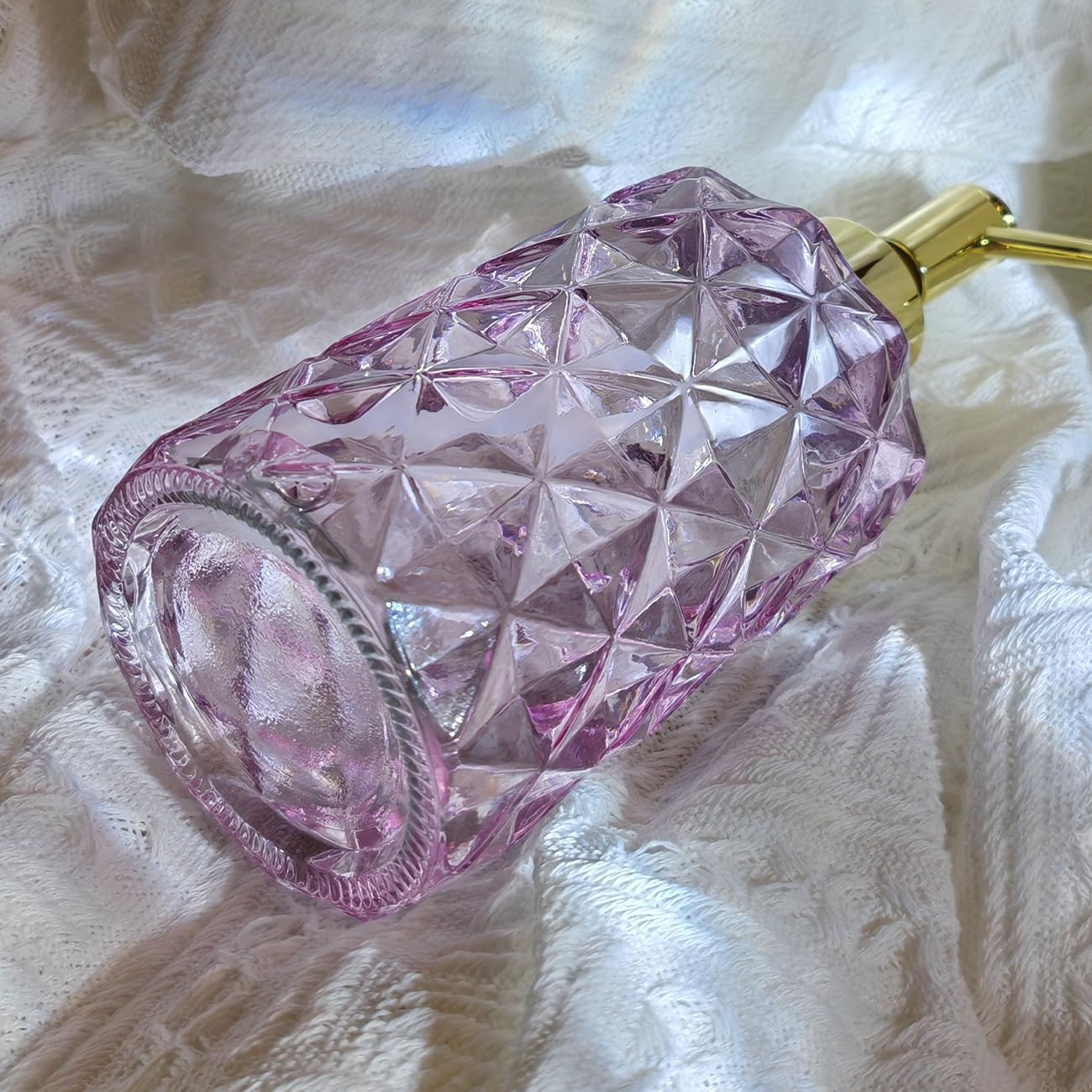 Pink Glass Hand Soap Dispenser with Gold Plastic Pump, Liquid Lotion Dispenser for Bathroom, Dish Dispenser Bottle for Kitchen Sink image number 3