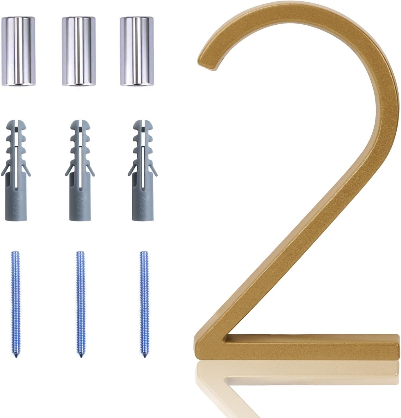 Floating House Number Modern House Numbers 5 Inch, Deamos Zinc Alloy Home Address Number for House with Reflective Finish Brass Floating Mount or Flush Mount Zinc Alloy [Number 2] image number 3