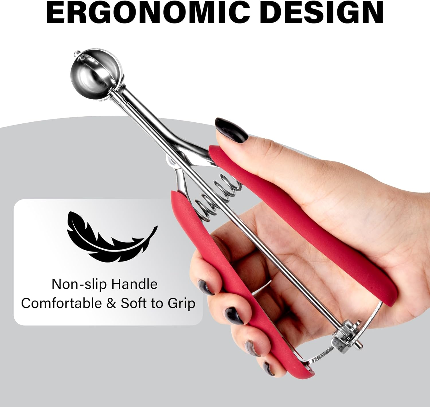 TJ POP Extra Small Cookie Scoop for Baking, 1 Teaspoon / 5 Ml / 1 Oz Mini Ice Cream Scoop 25MM, for Melon, Cookie Dough, Biscuit, Perfect Portion Sizes, Easy Squeeze & Release, Red image number 3